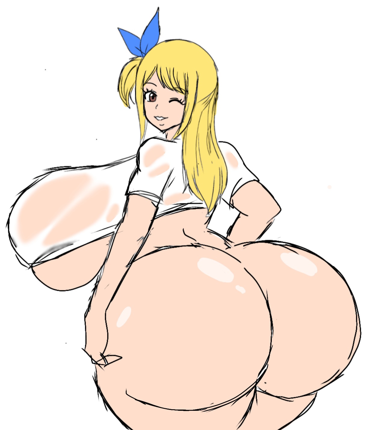 1girls, ass, back view, big ass, big breasts, big butt, bottomless, breasts, bubble ass, bubble butt, fairy tail, fat ass, fat butt, female, huge ass, huge butt, lucy heartfilia, momiji (artist), thick ass
