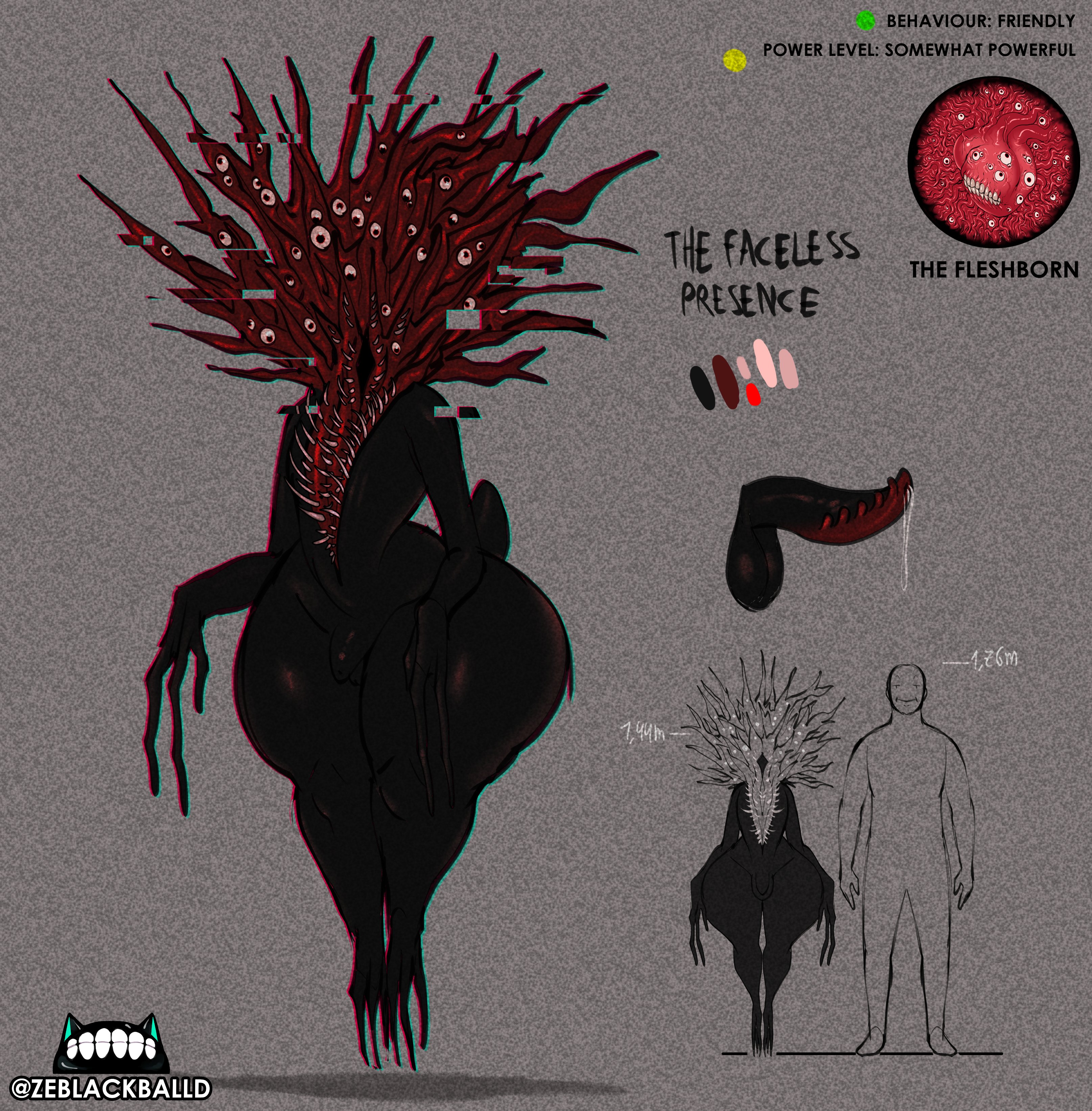 character sheet, child bearing hips, eldritch horror, femboy, male, model sheet, monster, monster boy, monster femboy, non-human, original, original character, the faceless presence (zeblackballd), thick thighs, ze blackball.d, zeblackballd (artist)