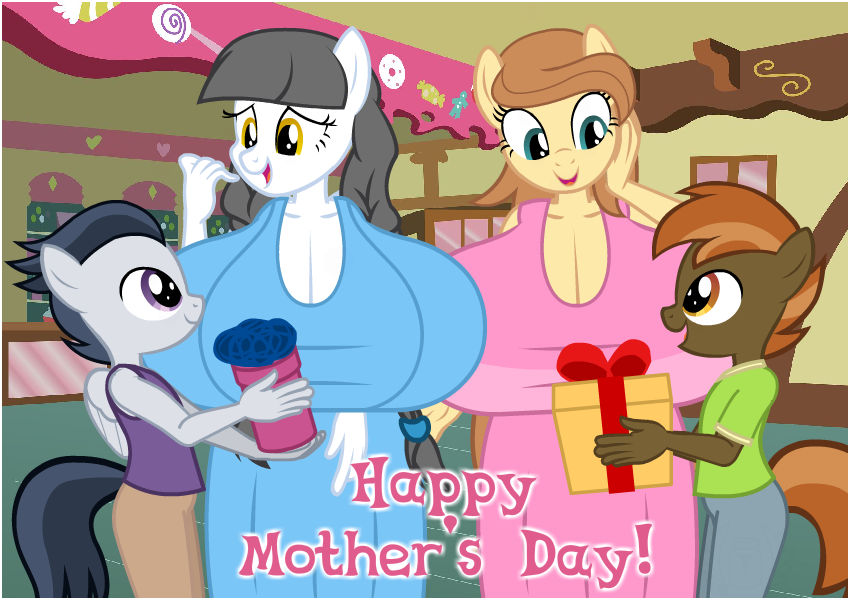 anthro big_breasts breasts button_mash_(mlp) caring_hearts_(mlp) clothing colt cream_heart_(mlp) dress earth_pony female flashequestria gravity-defying_breasts group huge_breasts hyper hyper_breasts implied_buttoncest implied_rumblecest implied_shipping implied_straight impossibly_large_breasts male mare milf mother mother's_day mother_and_child mother_and_son my_little_pony oc pants pegasus present rumble_(mlp) shirt son tank_top text unguligrade_anthro