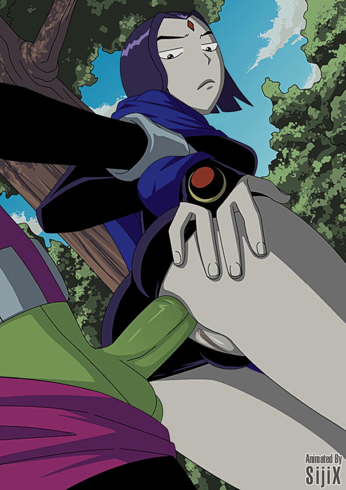 anal anal_sex beast_boy beast_boy_(teen_titans) butt_sex dc dc_comics exposed_ass exposed_pussy female green_cock green_genitals green_penis green_skin grey_skin mostly_clothed park public public_exposure public_nudity public_park public_sex purple_hair raven_(dc) raven_(teen_titans) sijix slow_penetration slow_sex teen_titans tree