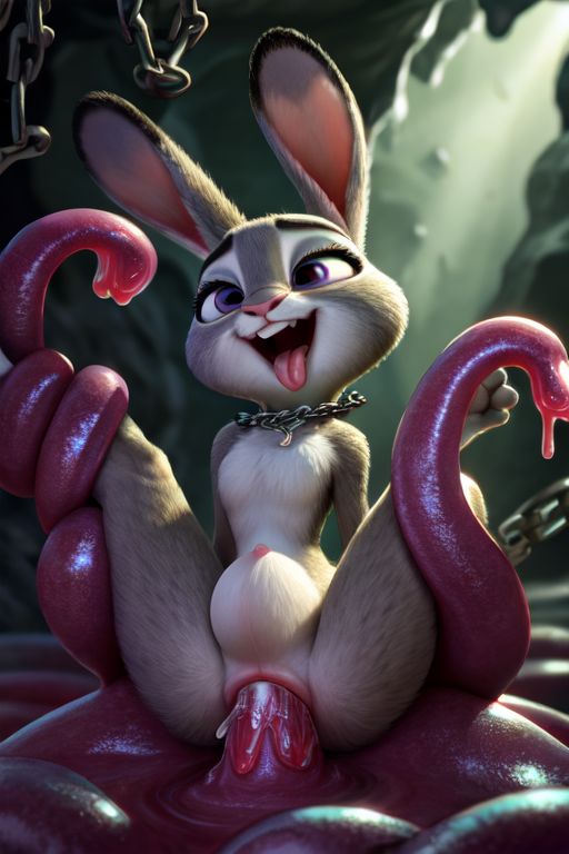 ahe_gao ai_generated anthro cave disney furry impregnation judy_hopps slave slime stretching tentacle zootopia