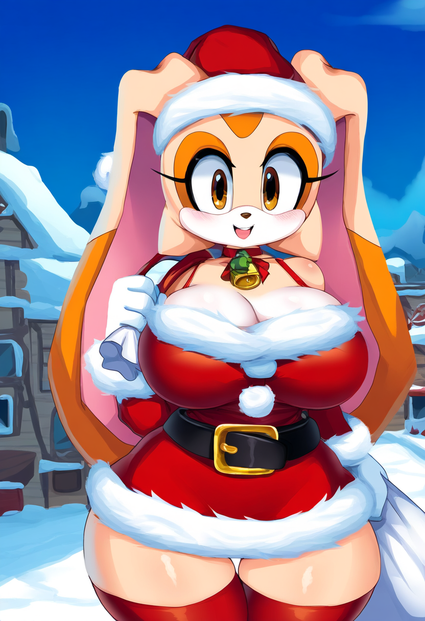 ai_generated anthro big_breasts breasts christmas christmas_tree cleavage cream_the_rabbit furry furry_only kurogitsu_08 large_breasts rabbit rabbit_ears sonic_(series) sonic_the_hedgehog_(series)