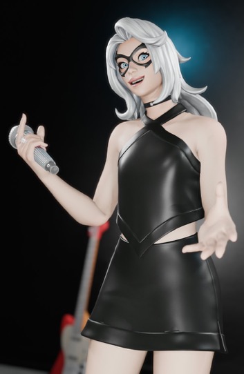1girls 3d black_cat_(fortnite) black_cat_(marvel) dress eyelashes eyewear felicia_hardy female fortnite fortnite:_battle_royale king_rez_san latex leather_dress leather_skirt marvel marvel_comics necklace neckwear skirt small_breasts smiling smiling_at_viewer spider-man_(series) white_hair