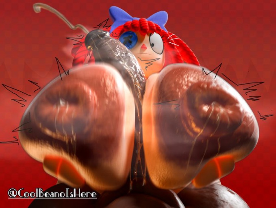 3d, big penis, breasts, breasts bigger than head, coolbeanoishere, cum, female, glitch productions, huge breasts, huge nipples, male, male/female, penis, ragatha (coolbeanoishere), ragatha (the amazing digital circus), shocked expression, stuffed toy, tadc x humans, the amazing digital circus, titjob, twitching penis