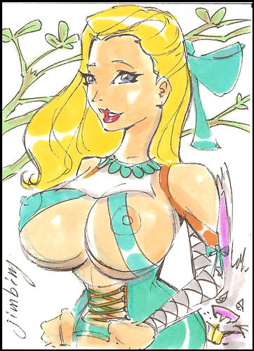 alice_in_wonderland alice_liddell blonde_hair blue_eyes breasts hair jimbing large_breasts nipples white_rabbit_(wonderland)