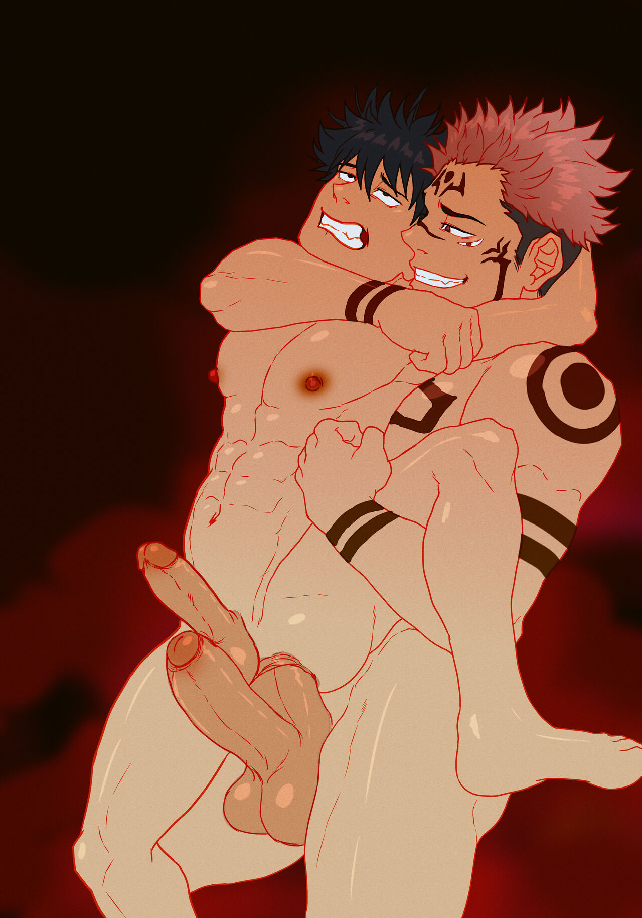 2boys abs anal anal_sex anal_sex balls black_hair blush cuckoo_chan dark-skinned_male dark_skin domination duo duo_focus erect_nipples erect_penis erection fushiguro_megumi gay gay_anal gay_domination gay_male gay_sex genitals jujutsu_kaisen light-skinned_male light_skin male male/male male_only male_penetrated male_penetrating male_penetrating_male muscles muscular muscular_male naked naked_male nipples nude nude_male old_man older_male pecs pectorals penetration penis pink_hair pink_nipples pubic_hair ryoumen_sukuna_(jujutsu_kaisen) saliva spread_legs teenager testicles yaoi young younger_male