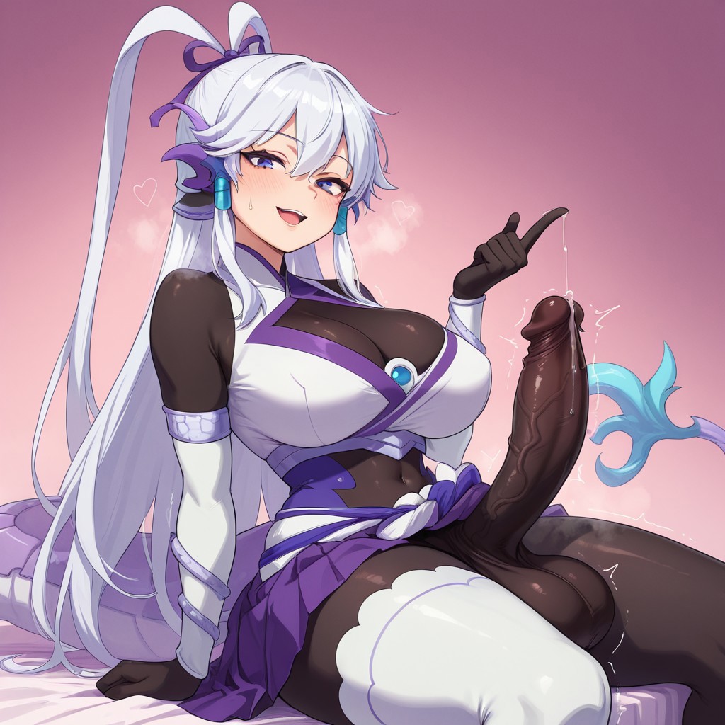 1futa ai_generated asymmetrical_legwear black_bodysuit blue_eyes blush bodysuit breasts clothed clothing dragon_girl dragon_tail futa_only futanari hair_between_eyes hair_down huge_ass huge_cock large_breasts long_hair looking_at_viewer open_mouth penis precum precum_drip precum_leaking skirt_lift skirt_lifted swordsoul_of_mo_ye tail thick thick_thighs thighhighs thighs veiny_penis white_hair yu-gi-oh!