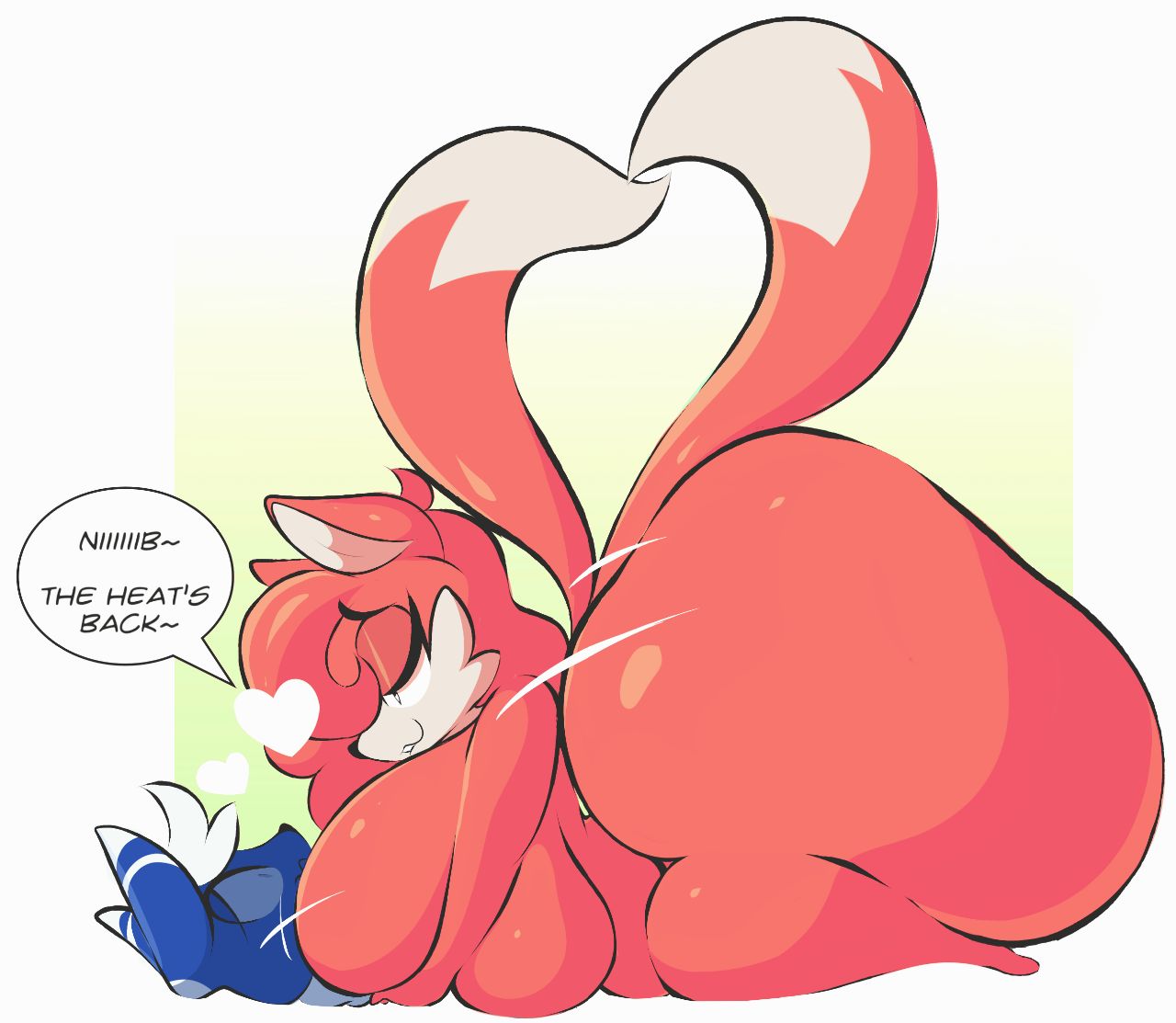 1boy 1girls anthro arizonathevixen big_ass big_breasts breasts bubble_butt english_text female furry genderswap heart heart-shaped_tail horny huge_ass male_meowstic meowstic miles_prower pokemon rule_63 sonic_(series) speech_bubble tails