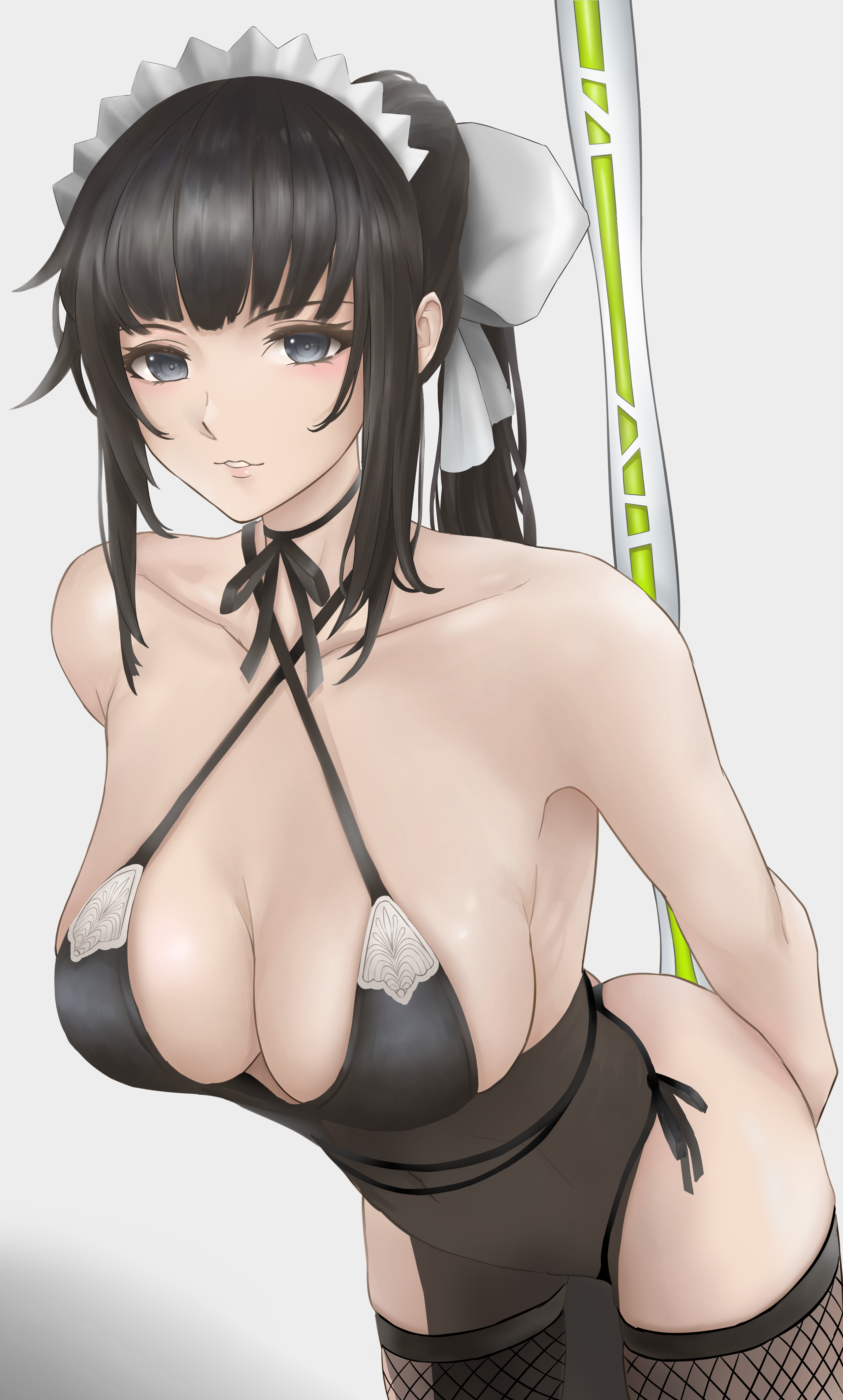 1girls, big breasts, black hair, breasts, cleavage, female, light skin, light-skinned female, maid, narberal gamma, overlord (maruyama), ponytail, siki (ppme4782)