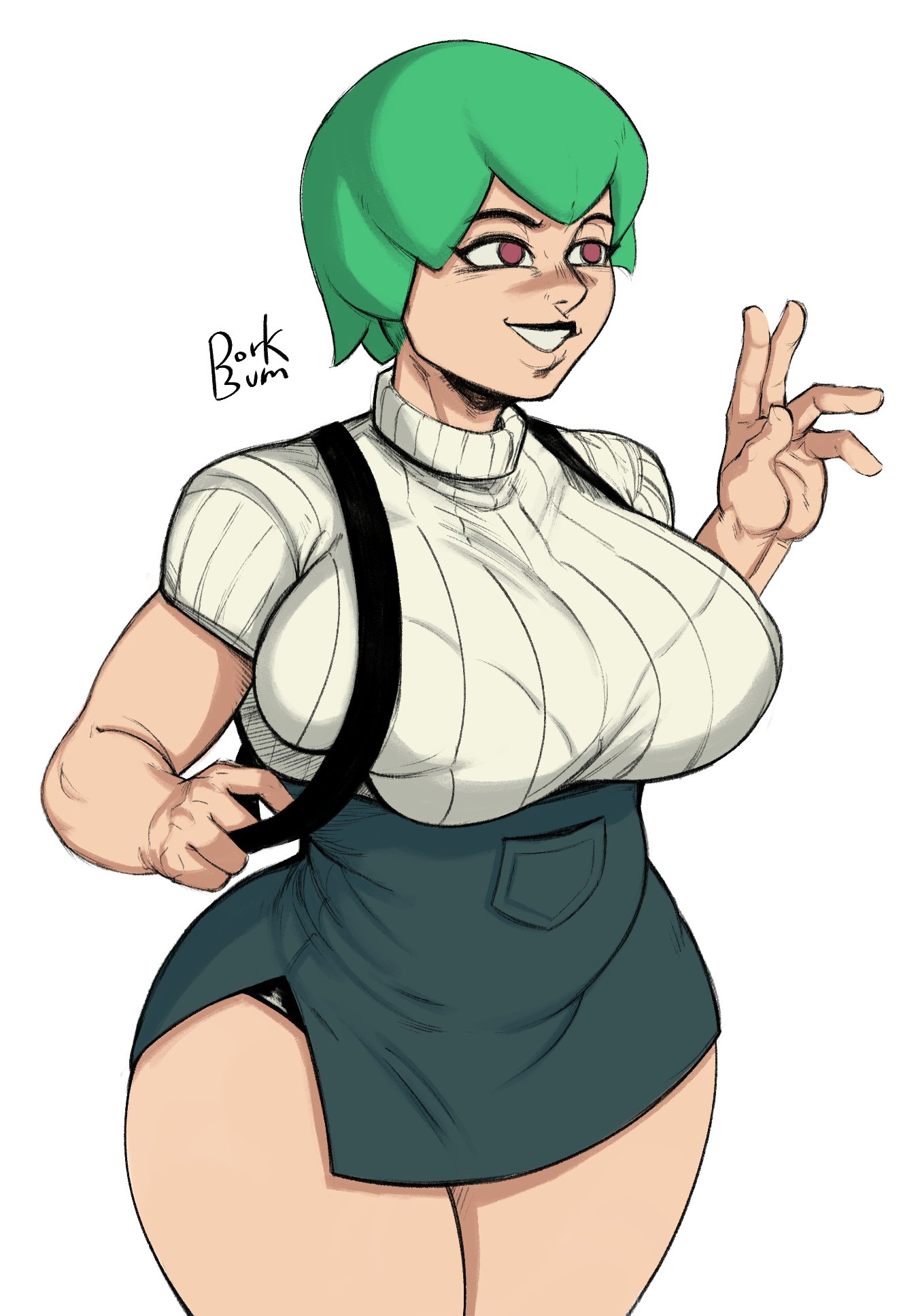 1girl, 1girls, big ass, big boobs, big breasts, big butt, breasts, dorkbum, female, female only, foo fighters, fully clothed, green hair, jojo's bizarre adventure, light skin, light-skinned female, short hair, shounen jump, solo, stone ocean, thick thighs