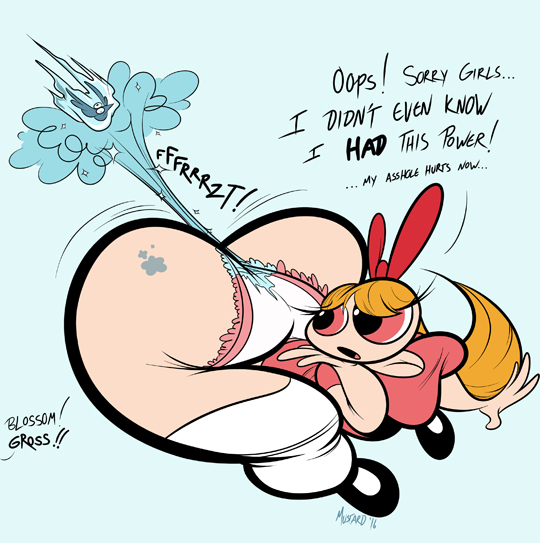 1girls 2016 aged_up bbw blossom_(powerpuff_girls) bow bubble_butt cartoon_network clothed clothed_female fart fart_cloud fart_fetish farting fat_ass ginger ginger_hair hornymustardsauce ice ice_fart onomatopoeia panties pink_eyes powerpuff_girls