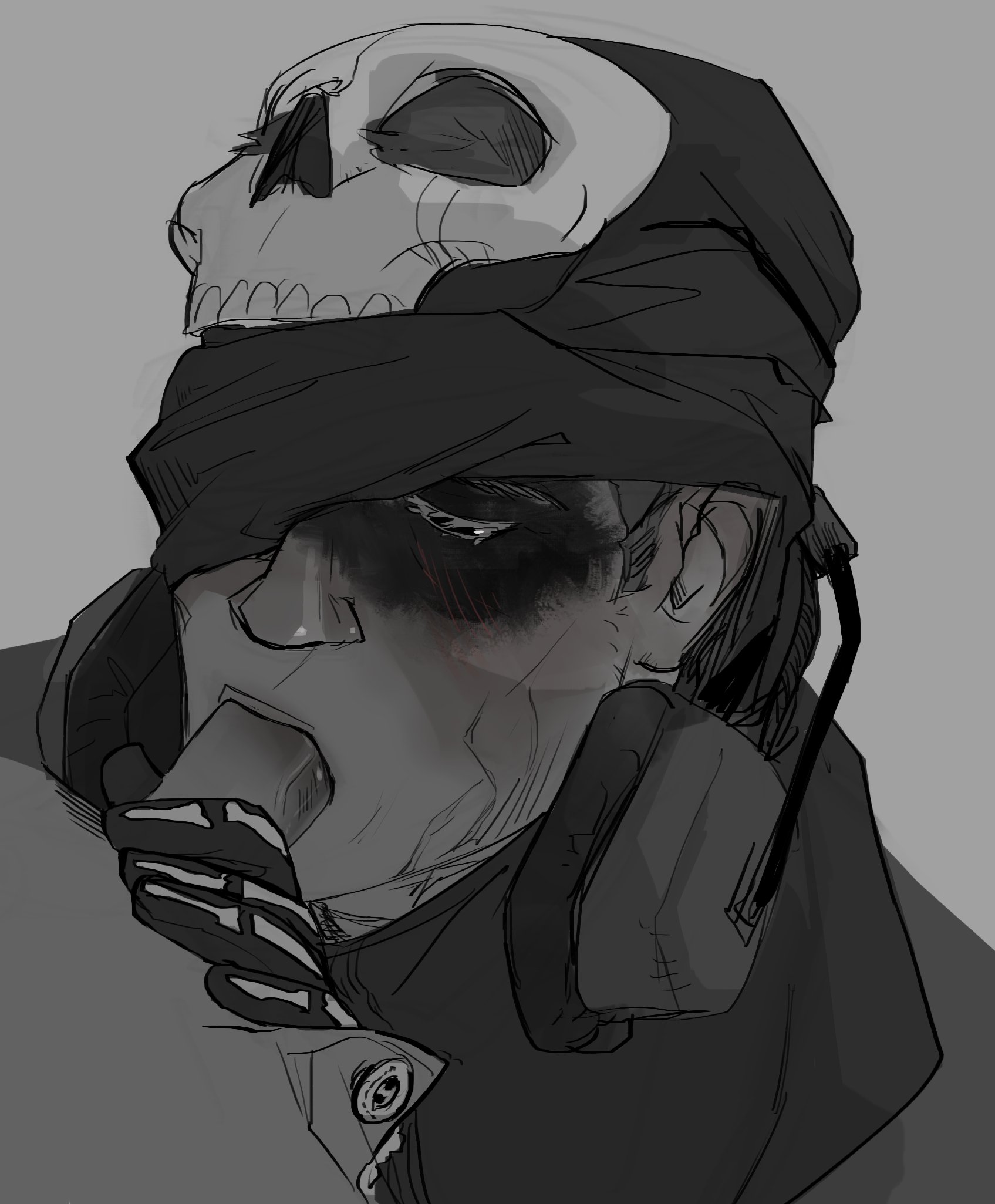 1boy, 2023, 2boys, bara, black and white, blowjob, call of duty, call of duty modern warfare 2 (2022), clothed, clothed sex, clothing, cum, cum on face, dick, digital media (artwork), foreskin, gay, gefan21, ghost (modern warfare 2), gloves, headgear, headphones, john mactavish, licking penis, male, male focus, male only, male/male, mask, military, muscles, muscular, muscular male, penis, penis in mouth, simon riley, soap (modern warfare 2), uncircumcised, uniform, yaoi