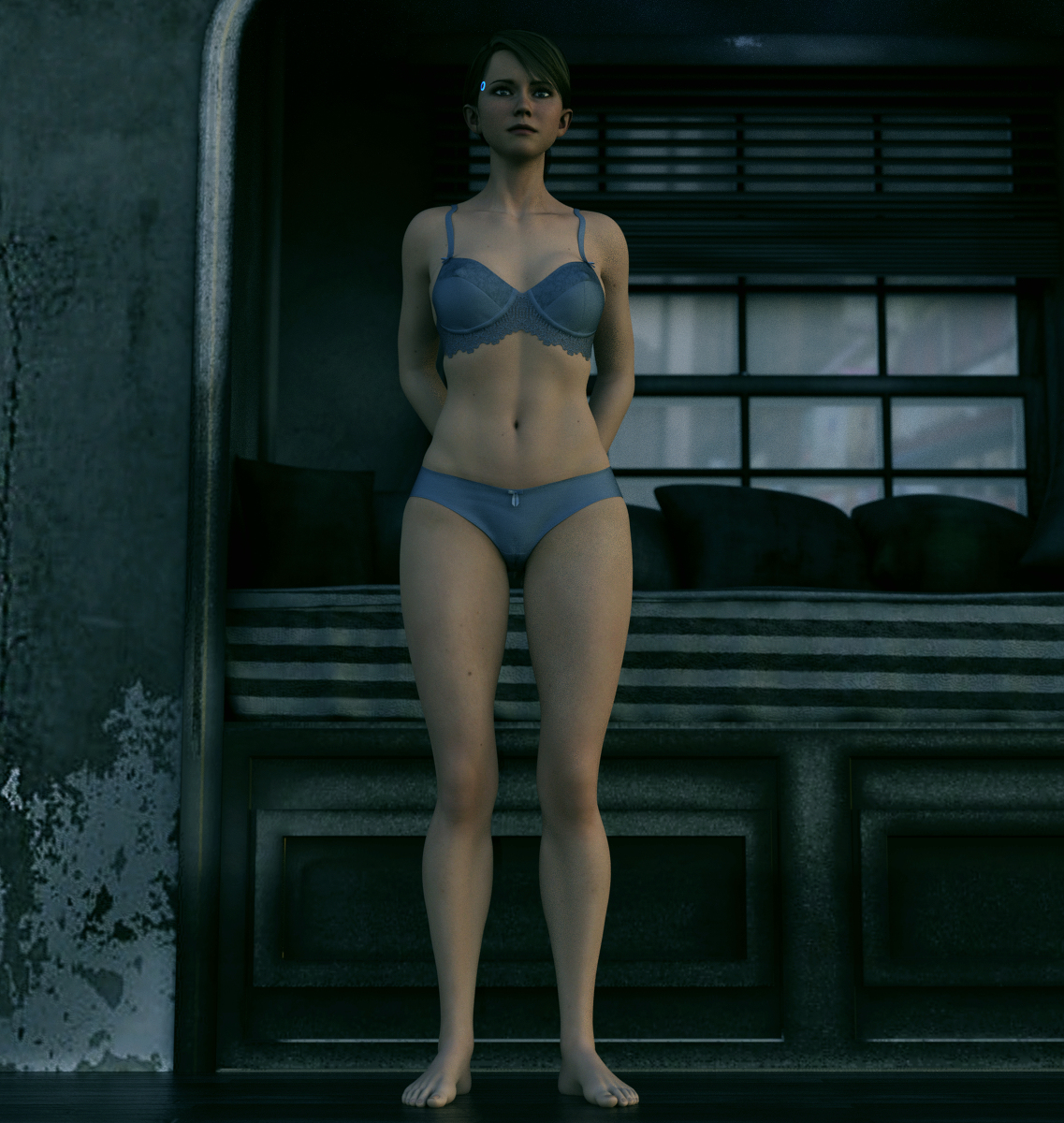 3d, android, detroit: become human, female, hands behind back, kara (detroit: become human), robot girl, salute, solo, solo female, tagme, underwear, underwear only
