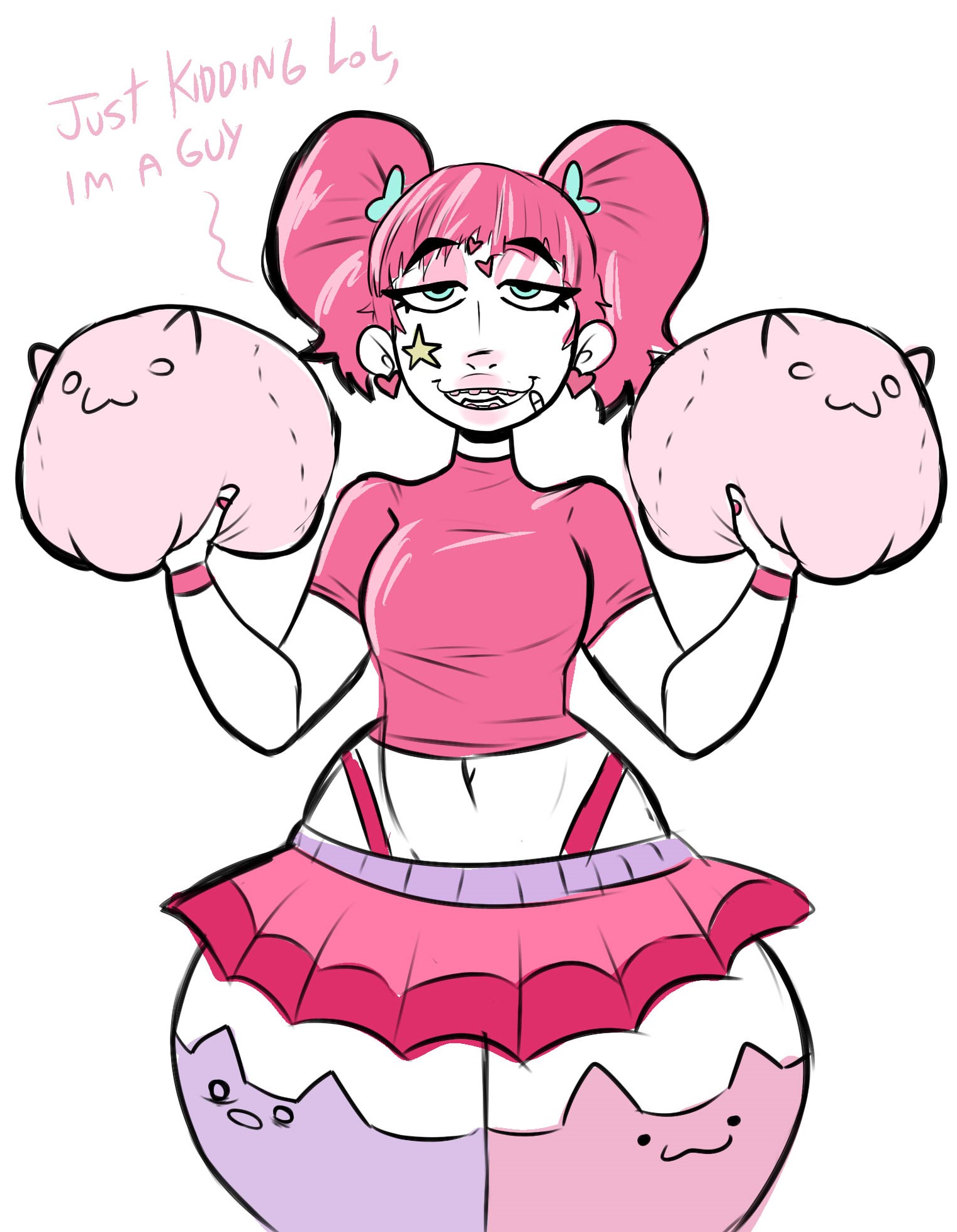 ass, big ass, big butt, breasts, catfished, cumlord, cumlord (artist), cute, cute fang, fake breasts, freckles, futanari, girly, intersex, just coffee, large ass, large butt, male, mocking, oc, original character, pink clothing, pink hair, pink nose, pink panties, ponytail, ponytails, short skirt, skirt, sticker, stickers, talking, talking to viewer, text, thick, thick ass, thick legs, thick lips, thick thighs, thighhighs, thighs, trans, trans woman