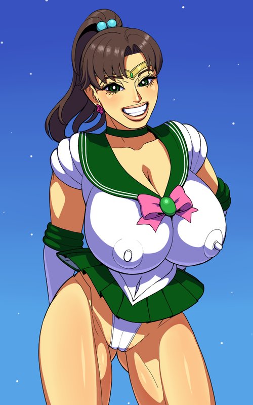 areola_bulge areolae ass ass_visible_through_thighs bare_legs big_breasts big_lips bimbo bishoujo_senshi_sailor_moon breasts brown_hair bubble_butt busty cameltoe choker cleavage clothing earrings erect_nipples erect_nipples_under_clothes female female_focus female_only gloves green_eyes hori_hiraki hourglass_figure large_breasts leotard lipstick long_hair makoto_kino microskirt nipple_bulge pinup pinup_pose ponytail pose posing sailor_jupiter sailor_uniform skirt smile wide_hips