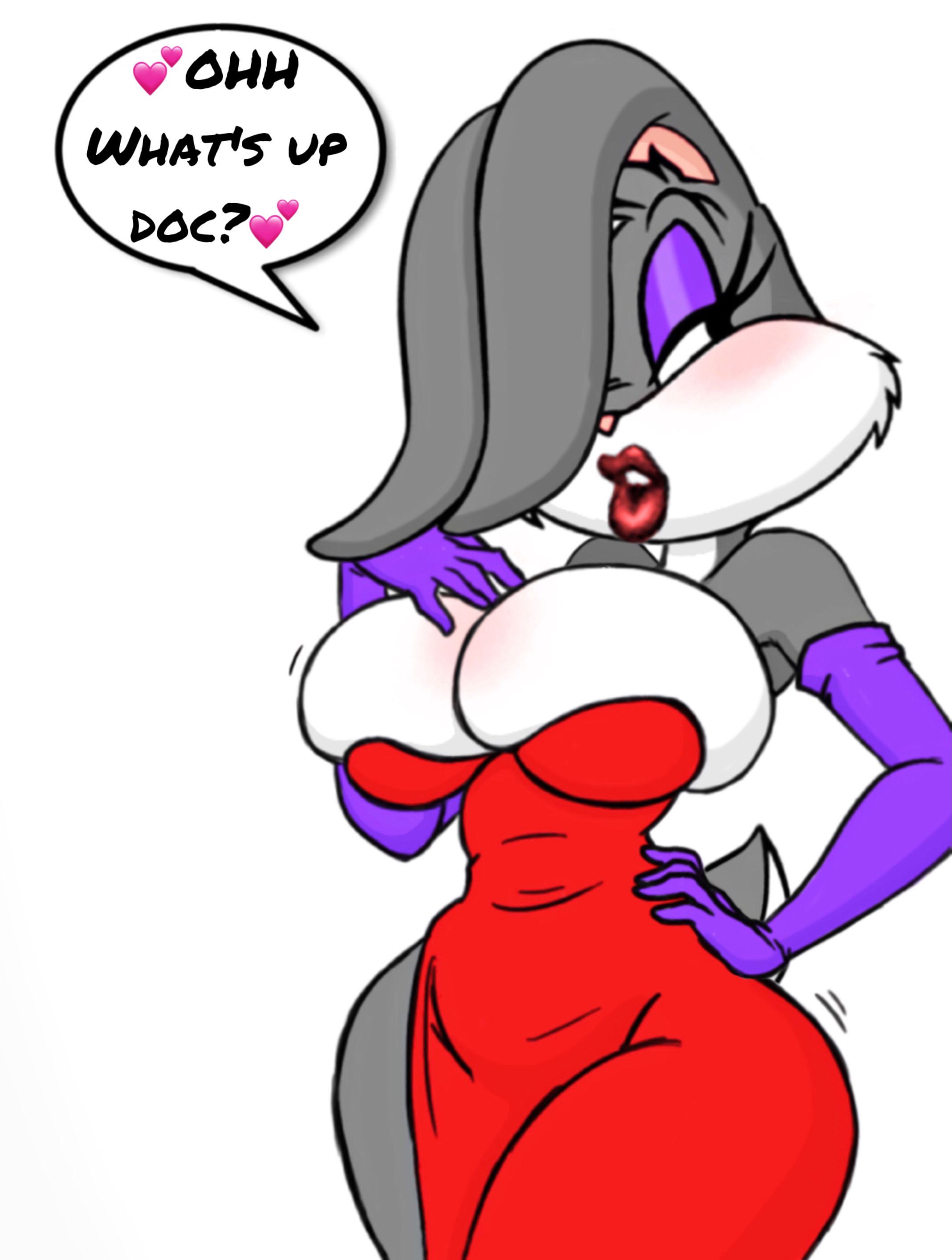 after transformation, bedroom eyes, big breasts, bimbofication, bimbofied, breasts, bugs bunny, cleavage overflow, cosplay, crossdressing, curvaceous, curvy, disney, female, fembugs bunny, feminine pose, feminization, furry, jessica rabbit (cosplay), looney tunes, post-transformation, rule 63, seductive, thick thighs, transformation, unknown artist, voluptuous, warner brothers, who framed roger rabbit