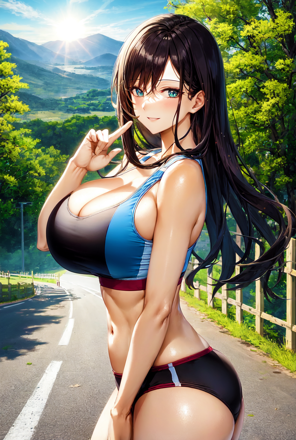1girls, 2023, ai generated, black hair, breasts, curvy, curvy body, curvy female, curvy figure, female, highres, jogging, long hair, looking at viewer, milf, seductive look, sideboob, stable diffusion, voluptuous female