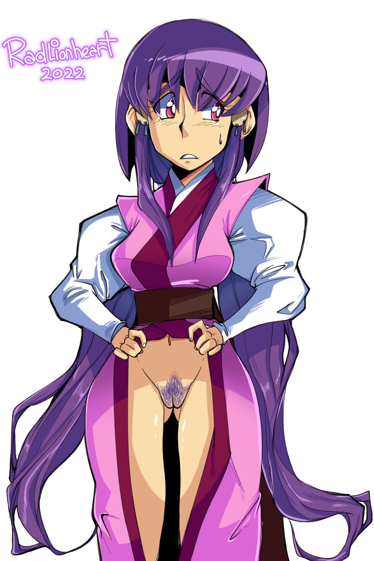 ayeka_masaki_jurai breasts female lift long_hair no_panties oriental pubic_hair purple_hair pussy radlionheart skirt_lift tenchi_muyo! unshaved_pussy