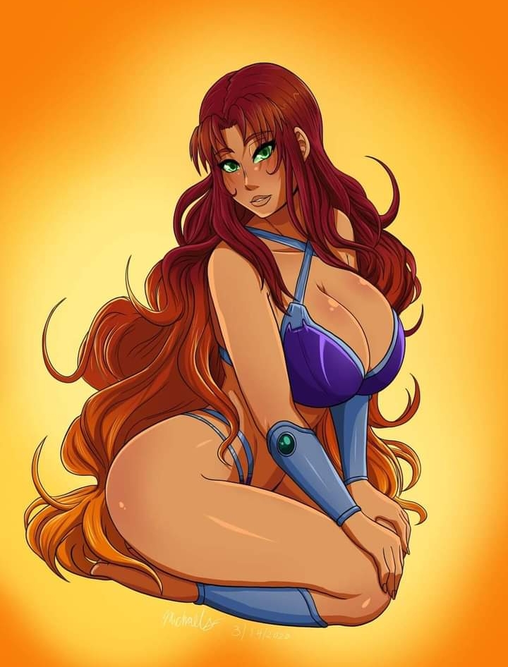 1girls, 2d, alien, alien girl, artist request, ass, big ass, big breasts, breasts, curvy, dc, dc comics, female, koriand'r, long hair, orange skin, red hair, starfire, starfire (comics), teen titans, voluptuous, voluptuous female, wide hips