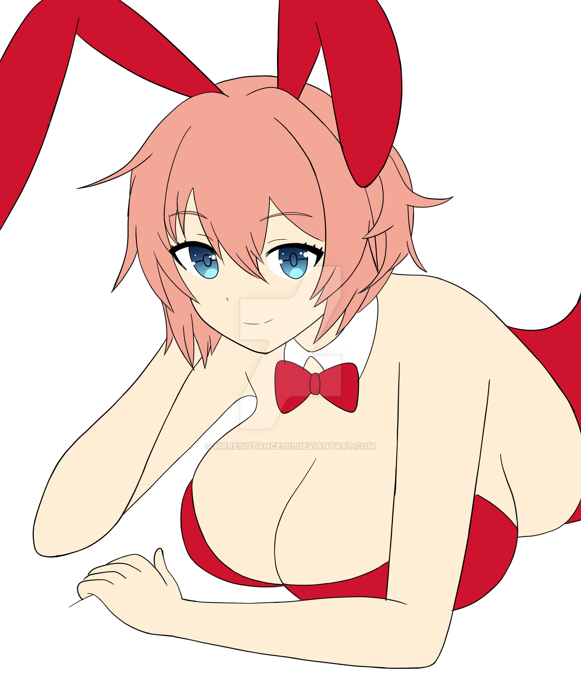 1girls, big breasts, blue eyes, breasts, bunny ears, bunny girl, bunnysuit, busty, cleavage, doki doki literature club, female, female only, just sayori, large breasts, looking at viewer, lying, on stomach, pink hair, pose, posing, sayori (doki doki literature club), seductive, seductive smile, sensual, short hair, smile, solo, tagme, the pose, watermark