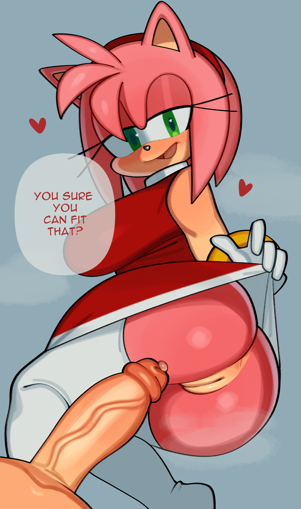 amy rose, anon, anthro, big penis, dick, female, fiinel, hedgehog, horny female, humanoid, male, mobian, mobian (species), mobian hedgehog, no panties, penis, precum, presenting hindquarters, sonic (series), sonic the hedgehog (series), thigh highs, thighhighs, white thighhighs