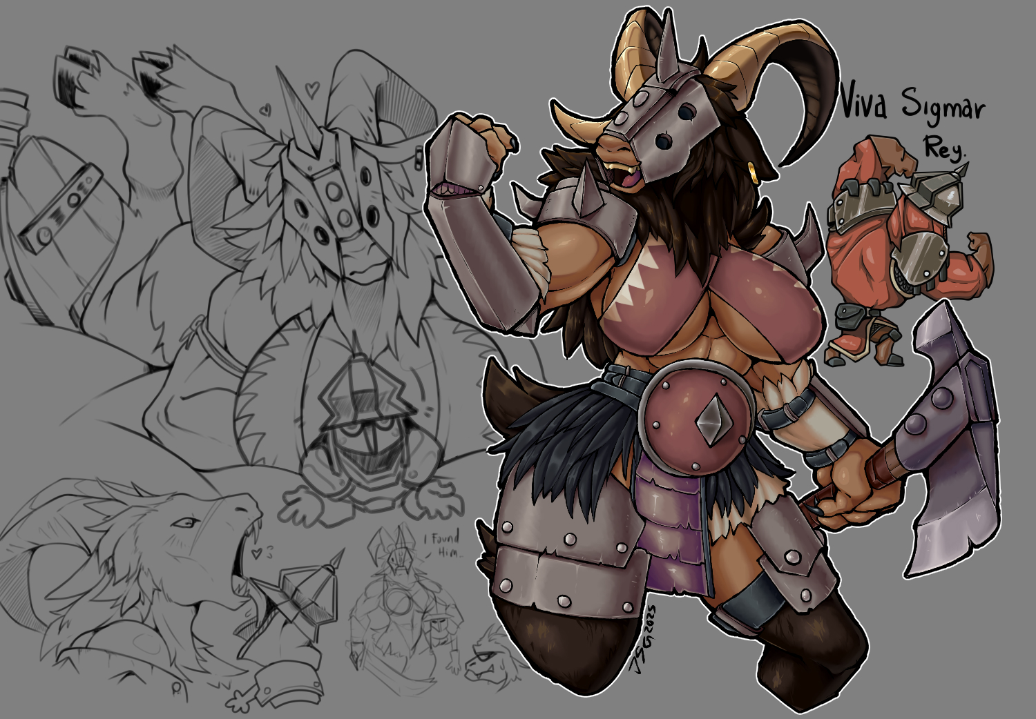 armor, axe, beastman (warhammer), belt, between breasts, bovid, bra, breasts, caprine, clothing, duo, female, goat, human, licking, male, mammal, mask, meltgar, sketch, tongue, underwear, warhammer (franchise), warhammer age of sigmar, warhammer fantasy, wearing mask