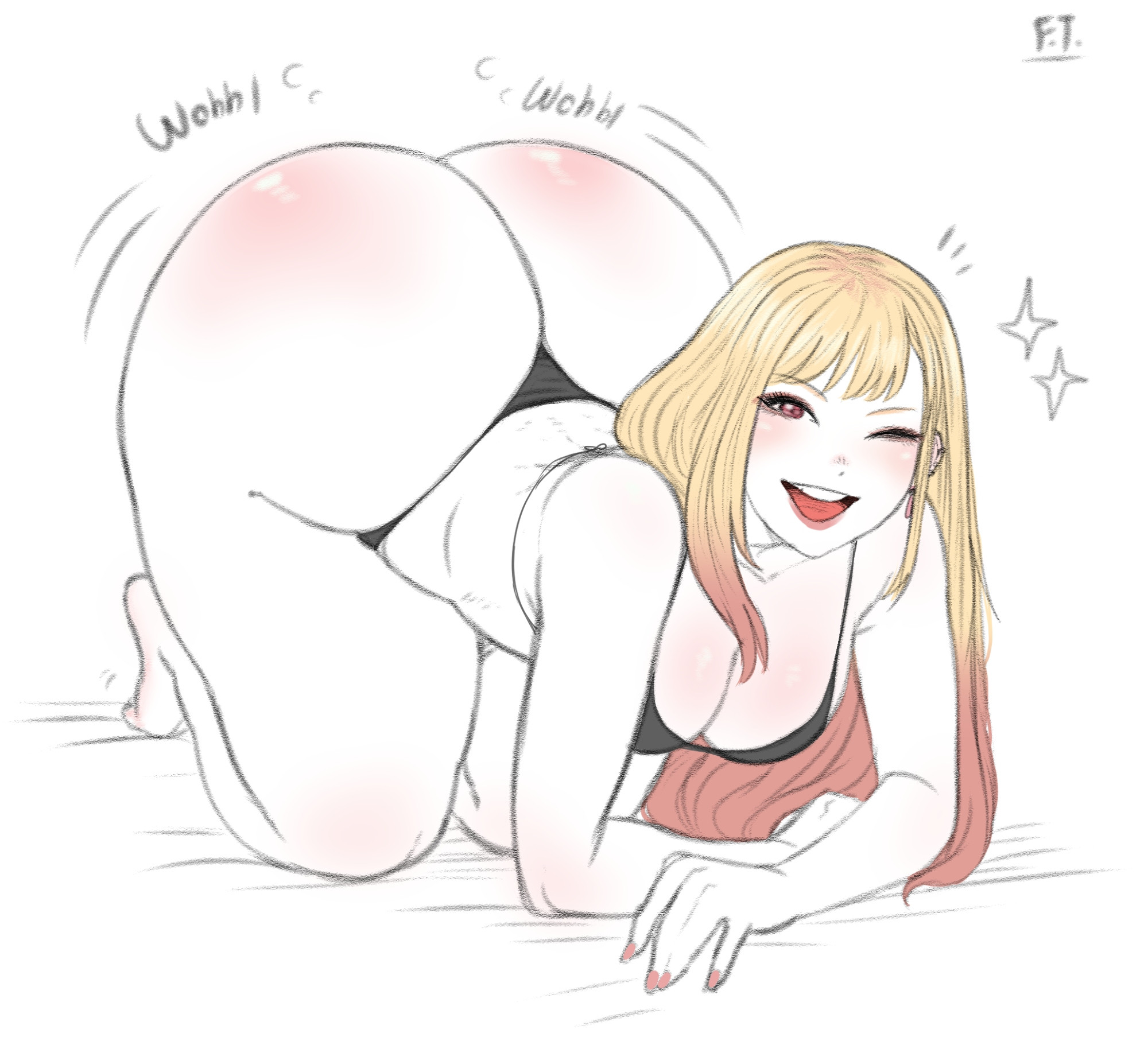 1girls, ass, female, franktonius, hyper, hyper ass, kitagawa marin, looking at viewer, smiling at viewer, solo female, sono bisque doll wa koi wo suru, tagme, thick thighs