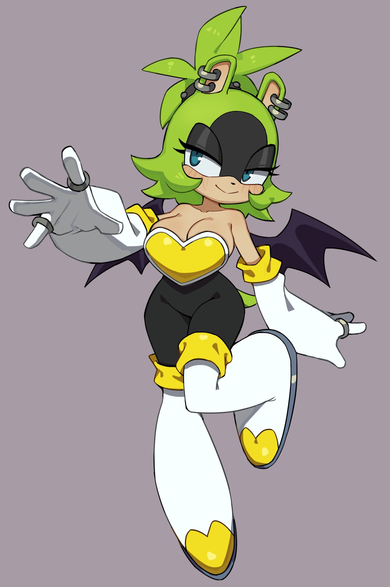 1girls bodysuit boots breast_play elbow_gloves female flowerpigeon73 gloves high_heel_boots high_heels latex rouge_the_bat_(cosplay) sega sonic_(series) surge_the_tenrec wedge_heels