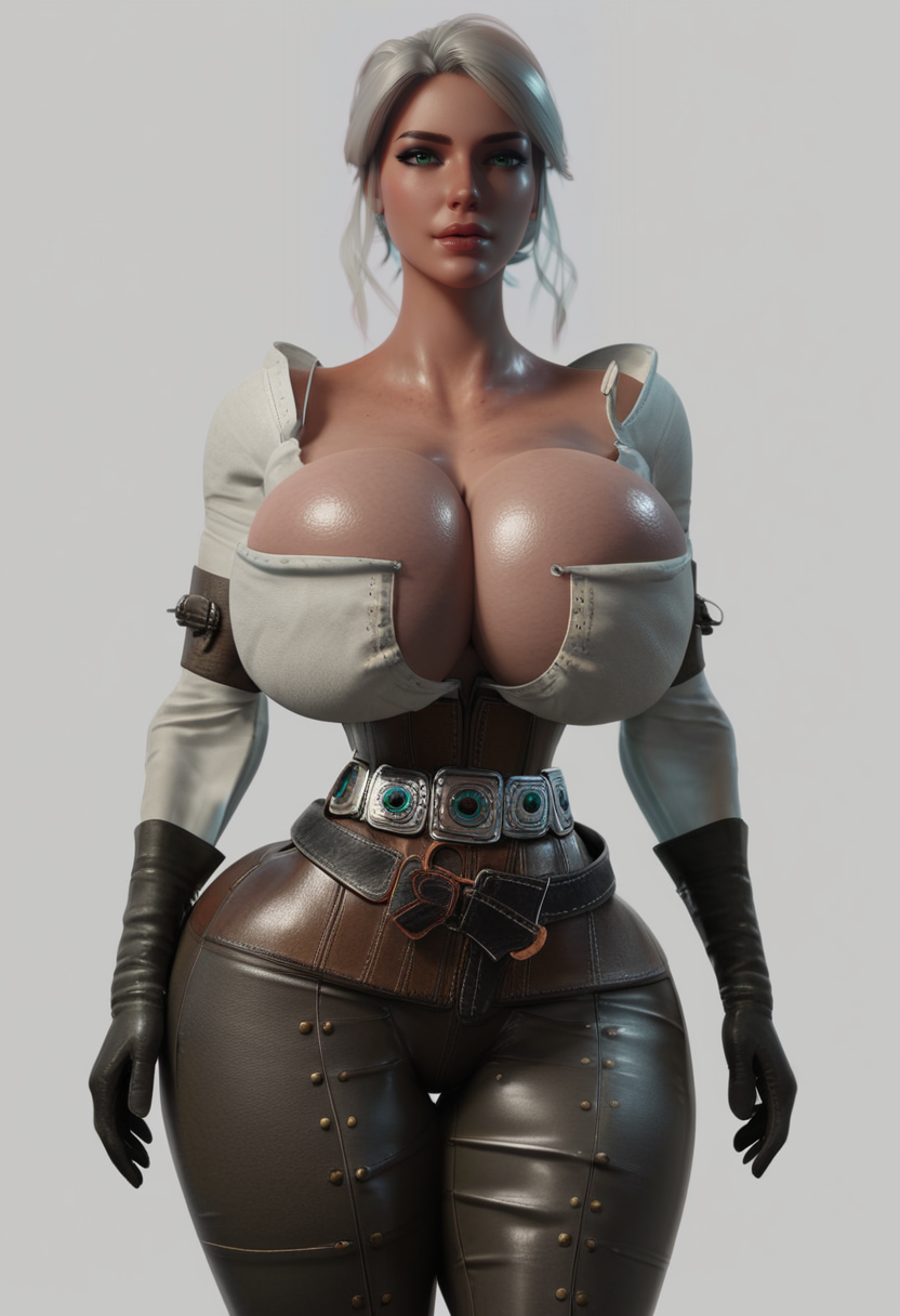 ai_generated beautiful cd_projekt_red ciri cleavage female girl huge_breasts looking_at_viewer pretty sexy the_witcher_(series) the_witcher_3:_wild_hunt thick_thighs tyagth white_background white_hair witcher