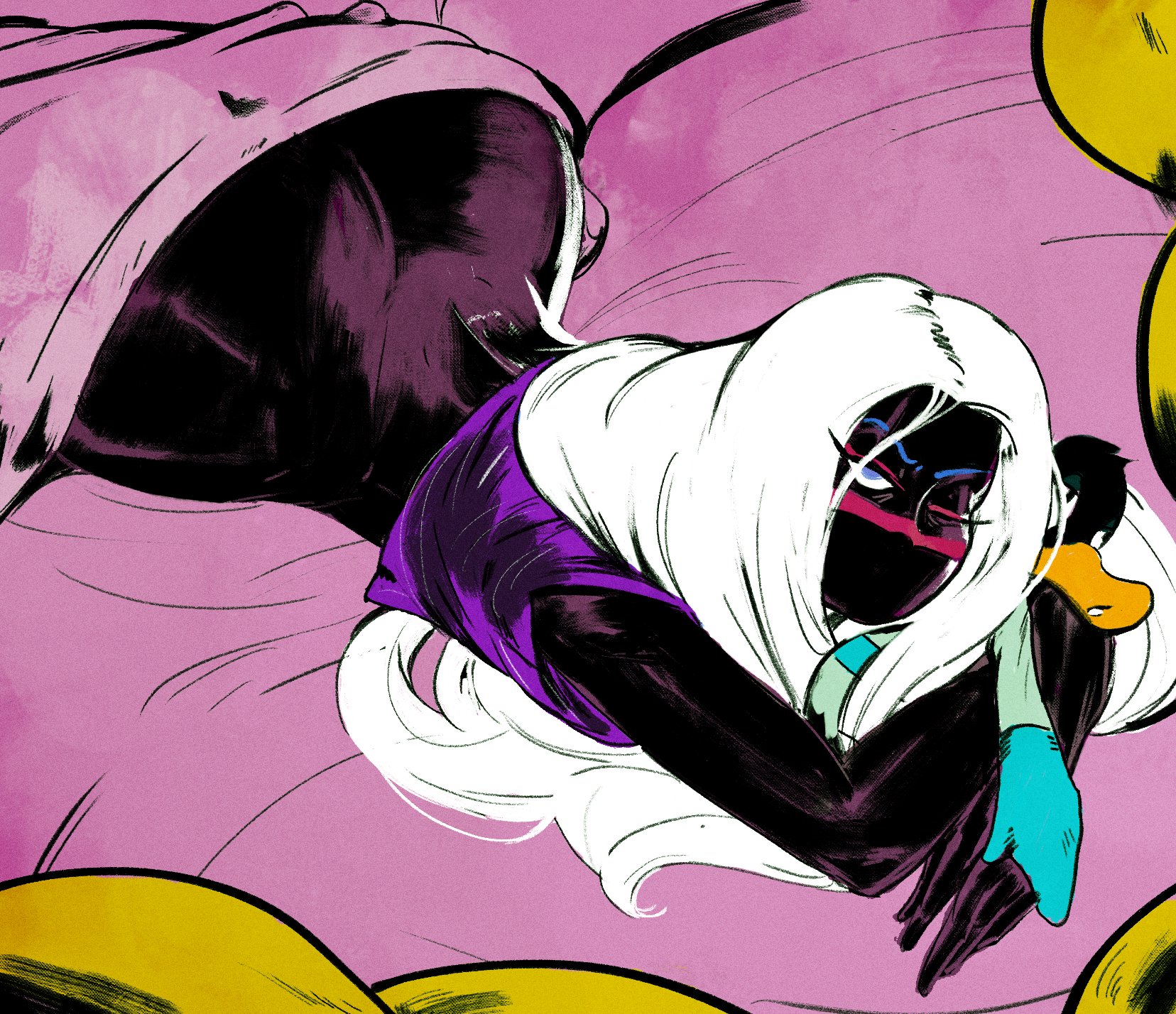 1girls, ass, ass bigger than head, big ass, big butt, black body, bubble ass, bubble butt, dark skin, dark-skinned female, duck dodgers, female, female focus, female only, looney tunes, lying, lying on bed, lying on stomach, martian, queen tyr'ahnee, redblacktac, warner brothers