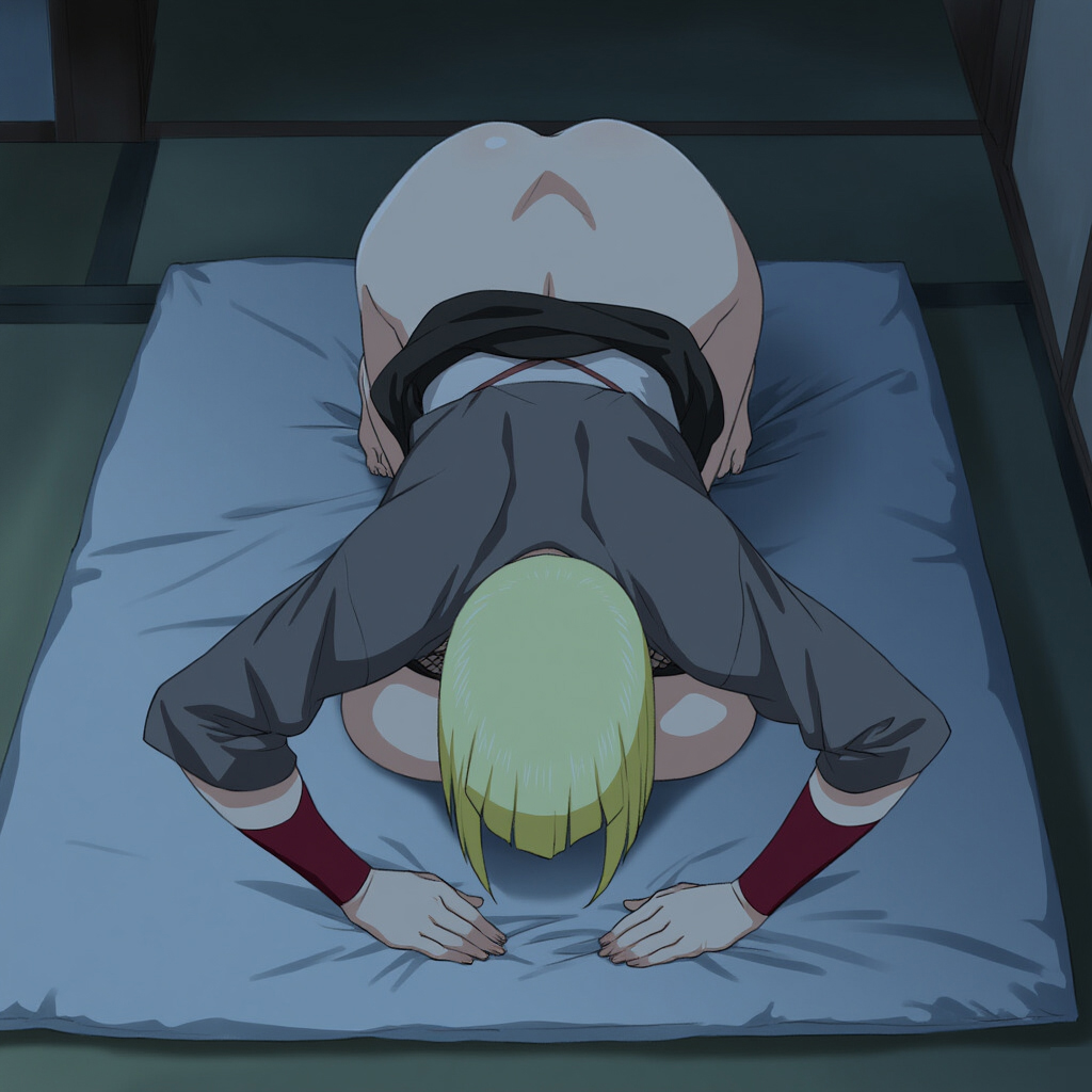 1girls, ai generated, arm support, ass, ass focus, ass up, bare ass, bare back, bare legs, bare shoulders, bare thighs, bed, begging, begging pose, bent over, big breasts, blue eyes, blunt bangs, blush, bob cut, bowing, bowing before viewer, bowing down, breasts, bubble ass, bubble butt, cyber-wifu11, dogeza, dress lift, face down ass up, female, front view, futon, huge breasts, invitation, inviting, inviting to sex, japanese house, kneeling, large breasts, leotard, light skin, light-skinned female, lying, lying on bed, lying on stomach, mature, mature female, milf, nai diffusion, naruto, naruto (series), naruto shippuden, naruto: the last, naughty, naughty face, naughty smile, night, no panties, offering, offering sex, offering to another, offering to viewer, on bed, presenting, presenting ass, presenting hindquarters, rear view, sagging breasts, samui, short hair, showing, showing ass, showing off, solo, thick ass, thick thighs, thighs, toes, top-down bottom-up, voluptuous, voluptuous female