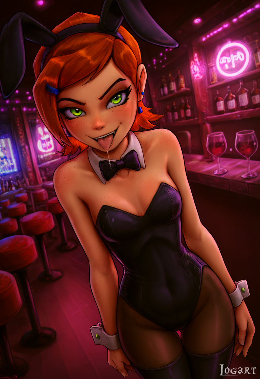 1girls, absurdres, ai generated, artist name, attractive, big breasts, breasts, bunny ears, bunny girl, bunnysuit, cartoony, cleavage, commentary request, costume, detailed, exposed, exposed breasts, female, female only, green eyes, gwen tennyson, high quality, highres, hourglass figure, leak, leaked, leotard, line art, logart, naked, naked female, nipples, nude, nudity, orange hair, pony diffusion xl, seductive, sensitive, stable diffusion, subscribestar, tagme, tongue, watermark, web address