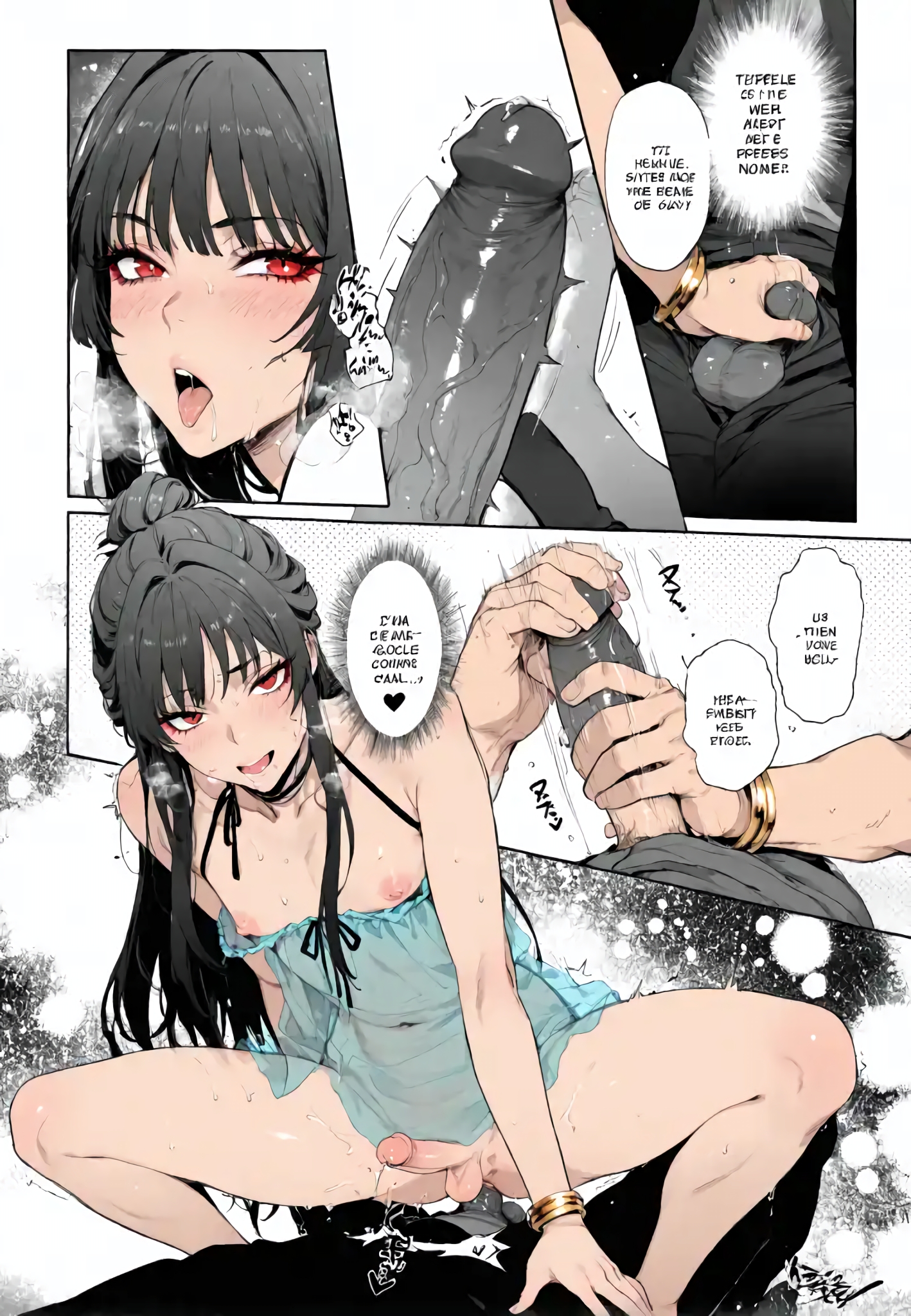 1femboy, 2boys, ai assisted, ai generated, anal, androgynous, balls, black hair, bracelet, comic, crossdressing, crossdressing male, femboy, feminine, feminine male, gay, gay sex, girly, handjob, long hair, male, male only, nightgown, penis, pov, red eyes, reneenjoyer, see-through, tattoo, testicles, trap, twink, yaoi