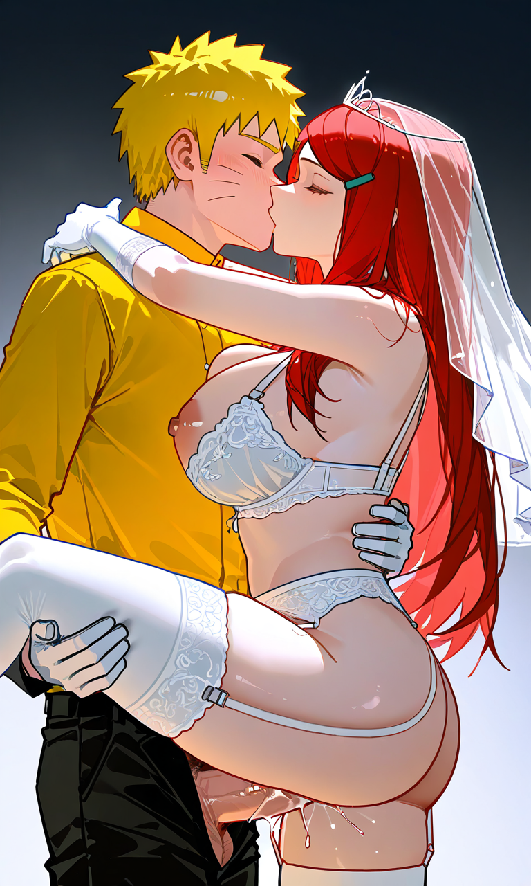 1boy 1girls ai ai_generated big_penis blonde_hair breasts closed_eyes female huge_cock incest jewelry kissing large_breasts lingerie long_hair male naruto naruto_(series) naruto_shippuden nipples no_panties red_hair sex short_hair straight tiara uzumaki_kushina uzumaki_naruto vaginal_penetration vaginal_sex white_bra white_gloves