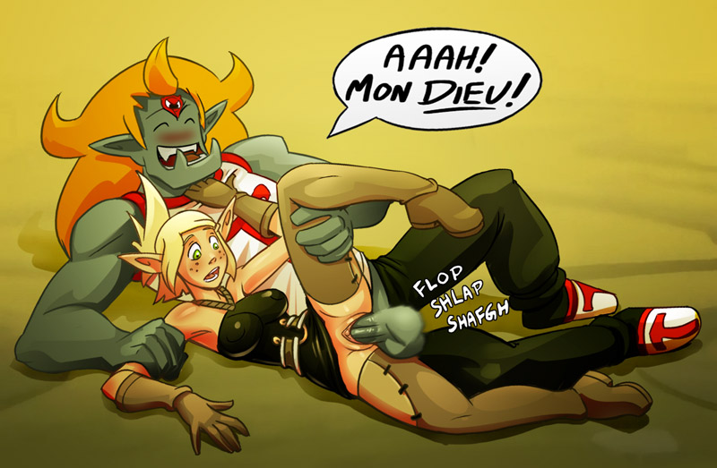 2boys ankama blonde_hair boots evangelyne freckles french_text hagfish happy_sex larger_male open_mouth sex size_difference smaller_female smile spread_legs straight tristecoeur tristepin vaginal_penetration wakfu