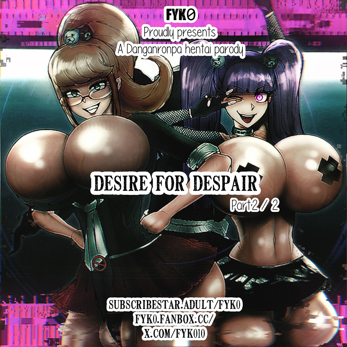 big breasts, breasts, comic, comic cover, corrupted, corruption, covered nipples, danganronpa, fake breasts, female, forced transformation, futanari, fyk0, huge breasts, human, humanoid, intersex, junko enoshima, kirigiri kyouko, looking at viewer, mind control, overflowing breasts, teacher, transformation, veiny breasts