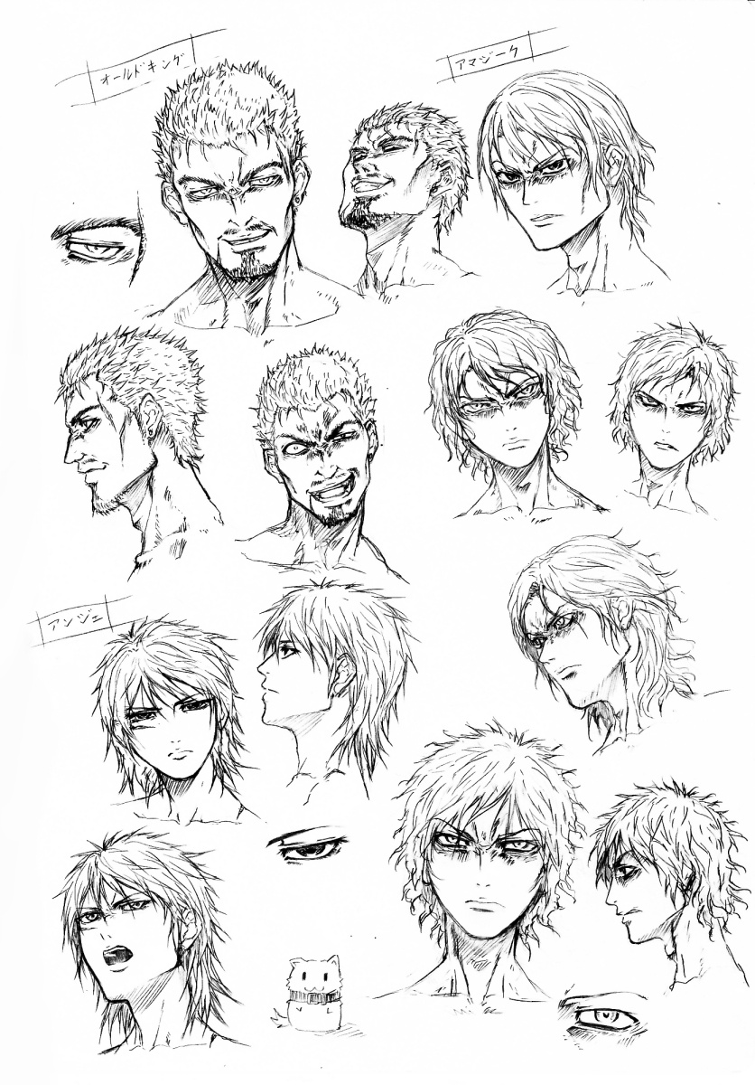 armored_core armored_core:_for_answer armored_core_4 expressions facial_expression female highres joshua_o'brien male monochrome old_king tatuya