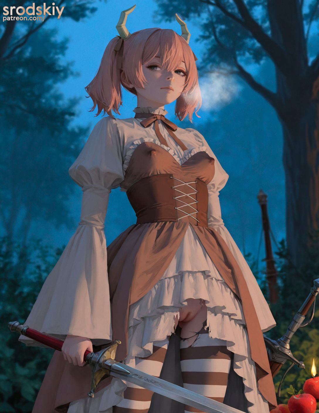 1girls, ai generated, breasts, cute, demon, demon girl, demon horns, female, female only, flat chest, goth, half naked, linie (sousou no frieren), mature female, nipples, pussy, small breasts, sousou no frieren, srodskiy, tagme, vulgar, young
