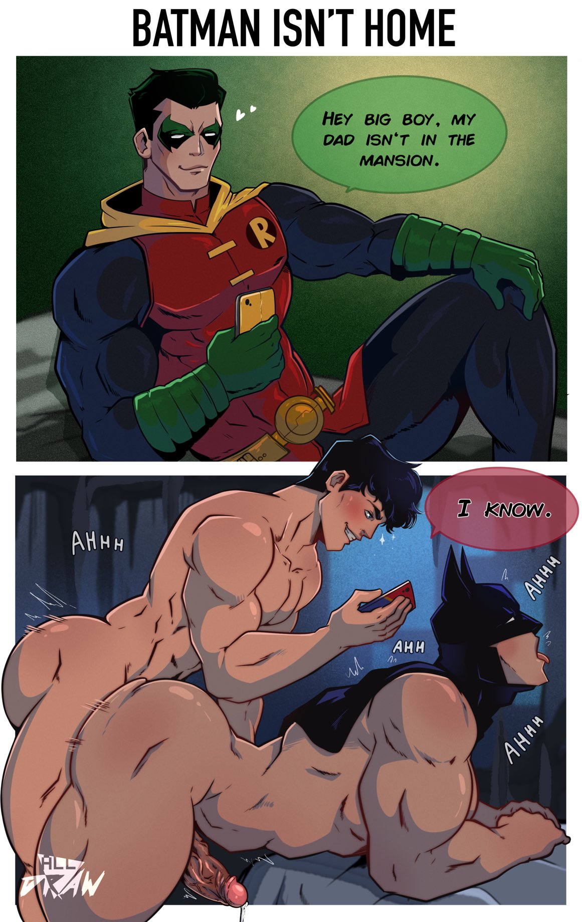 all_draw anal anal_sex artist_name bara batman batman_(bruce_wayne) batman_(series) boy_and_girl_texting breedable bruce_wayne brudami brudick brutim bubble_butt buff character_name cocky cocky_smile copyright_name damian_wayne dat_ass dc dc_comics dialogue dick_grayson dilf english_text gay large_ass larger_male male male/male male_only male_penetrated male_penetrating male_penetrating_male masked masked_male meme moaning motion_lines muscles muscular muscular_male nightwing o_face parents_not_home penetration penis penis_in_ass pounding robin_(damian_wayne) robin_(dc) sex slutty_daddy submissive submissive_male tongue_out verbal yaoi