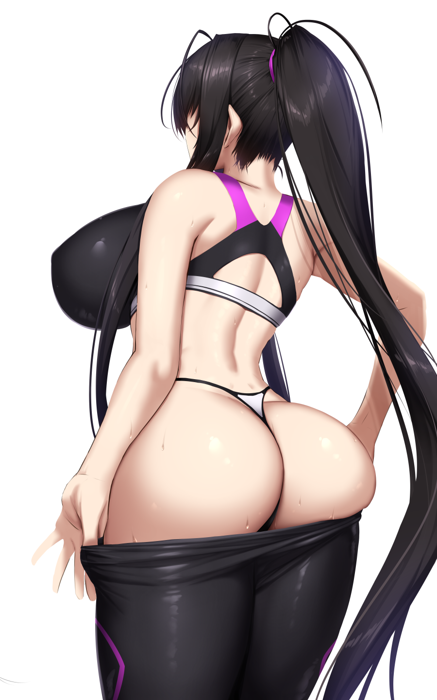 1girls akitsuki_karasu ass black_hair breasts dat_ass female huge_ass huge_breasts kurochijo light-skinned_female light_skin long_hair original panties pants_down png ponytail sports_bra sportswear sweat sweaty_body thick_ass thick_thighs thong tights wedgie wet wet_body yoga_pants