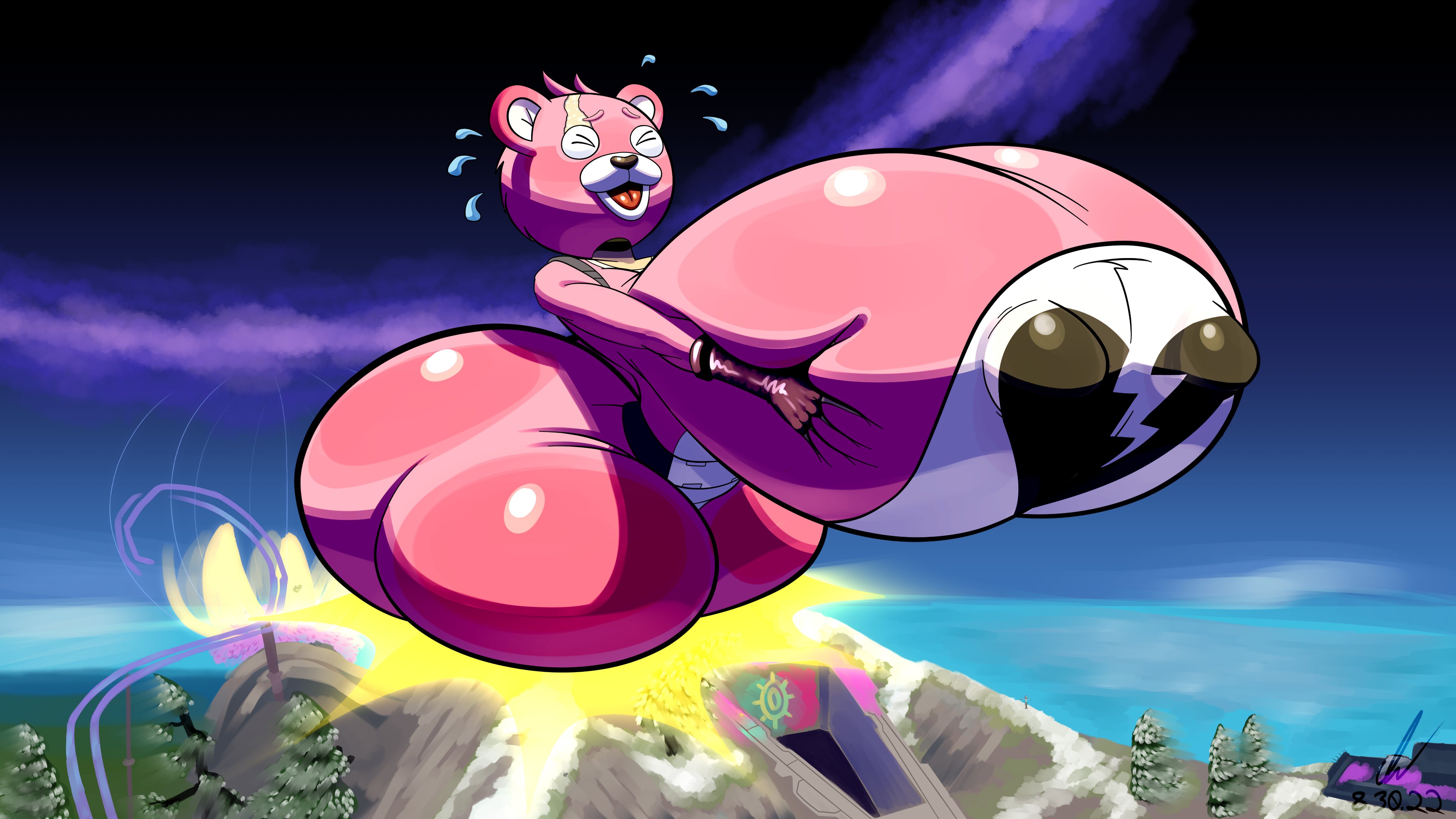 breasts, cuddle team leader, female, female only, fortnite, giantess, holding own breast, holding own breasts, hyper, hyper bimbo, hyper breasts, macro, mountain, nipple bulge, nipple outline, pierump, stuck