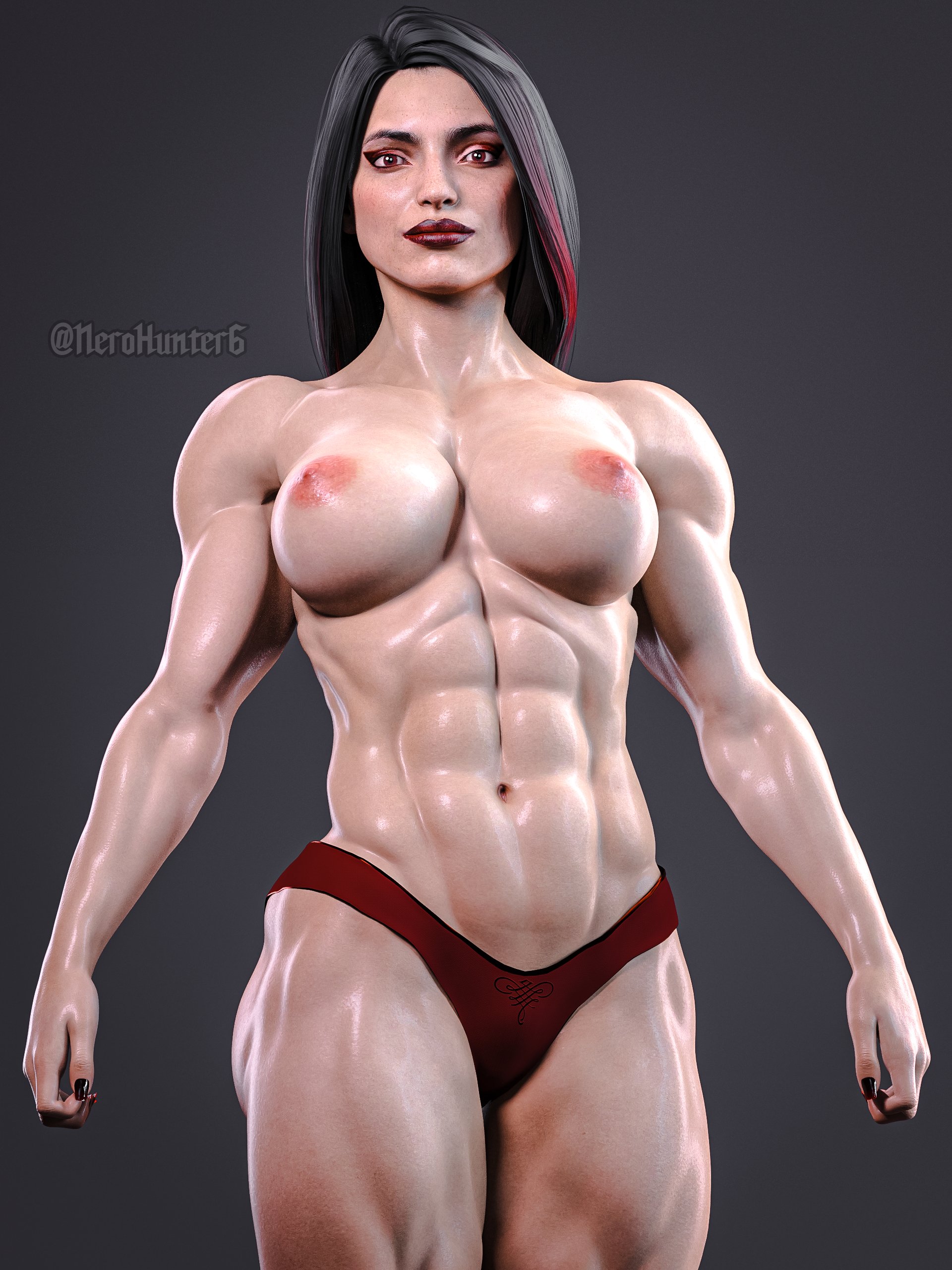1girls, 3d, abs, absurdres, ass, breasts, female, female only, fit, fit female, highres, long hair, medium breasts, mortal kombat, mortal kombat 11, nerohunter6, netherrealm studios, realistic, skarlet, solo, thong, thong only, topless, topless female, two-tone hair