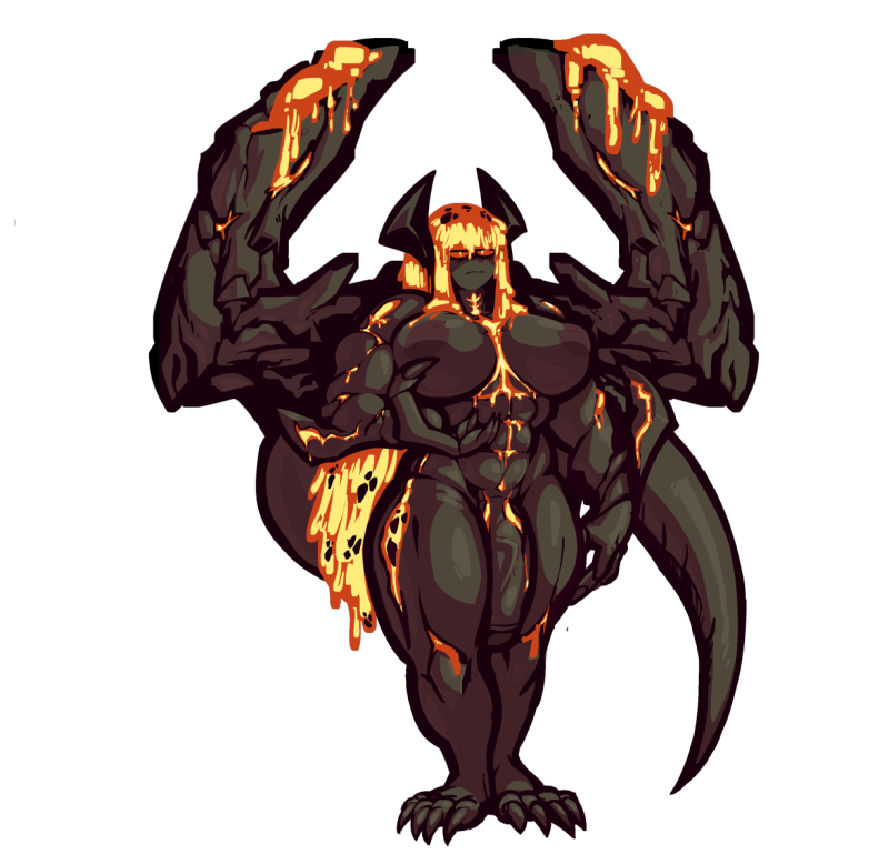 1futa abs areolae bangs black_body black_skin bob_cut breasts cracked_skin demon flaccid full_body futa_only futanari glowing glowing_markings huge_breasts huge_cock humanoid humanoid_penis lava lil_potion_shop long_hair monster_girl muscular muscular_futanari nipples nude penis powerslamming pseudo_hair solo standing tail transparent_background wings