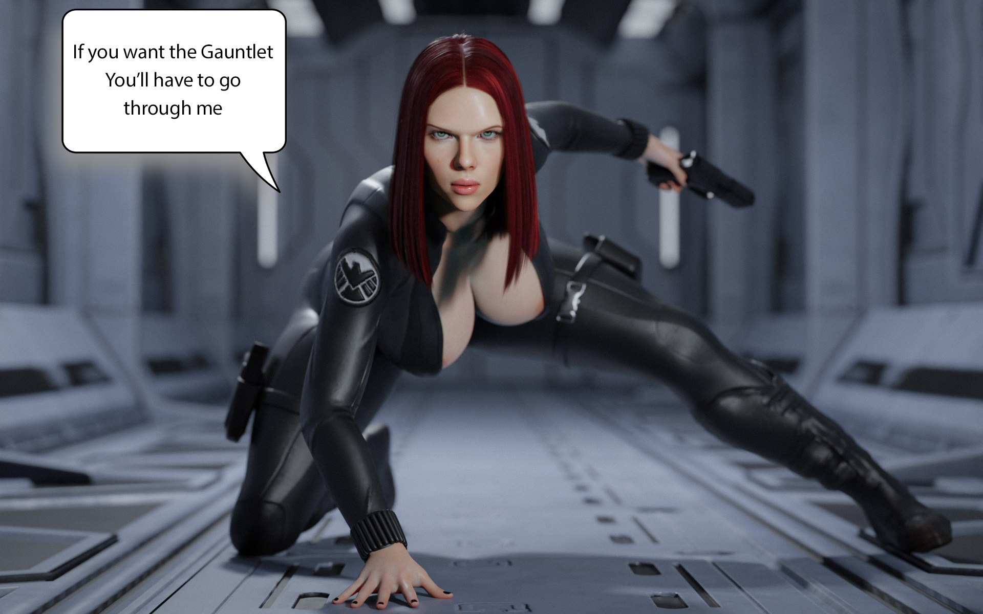 1girls, 3d, ass, athletic, athletic female, avengers, babayaga0f, big ass, big breasts, black widow (marvel), bodysuit, bottom heavy, breasts, busty, cleavage, curvy, digital media (artwork), female, female focus, female only, fit, fit female, gun, human, large ass, large breasts, legs, light skin, light-skinned female, lips, marvel, marvel cinematic universe, marvel comics, natasha romanoff, red hair, scarlett johansson, solo, thick, thick legs, thick thighs, thighs, tight clothing, toned, toned female, top heavy, upper body, voluptuous, weapon
