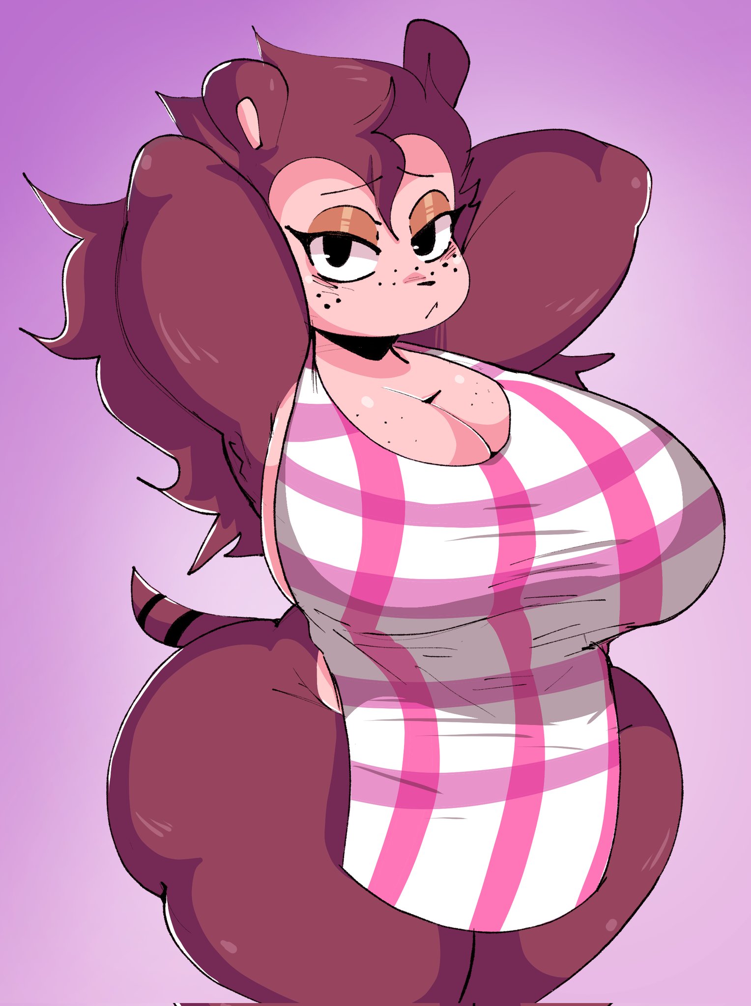 animal crossing, anthro, armpit hair, armpits, big breasts, breasts, cleavage, dork boi, female, fur, furry, furry only, lewd dorky, nintendo, sable able, solo, tail, thick thighs, wide hips