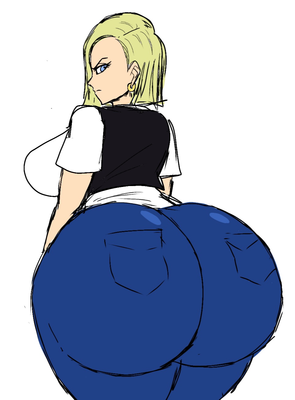 1girls, android 18, ass, back view, big ass, big breasts, big butt, breasts, bubble ass, bubble butt, dragon ball, dragon ball z, fat ass, fat butt, female, huge ass, huge butt, momiji (artist), sketch, thick ass, thick thighs