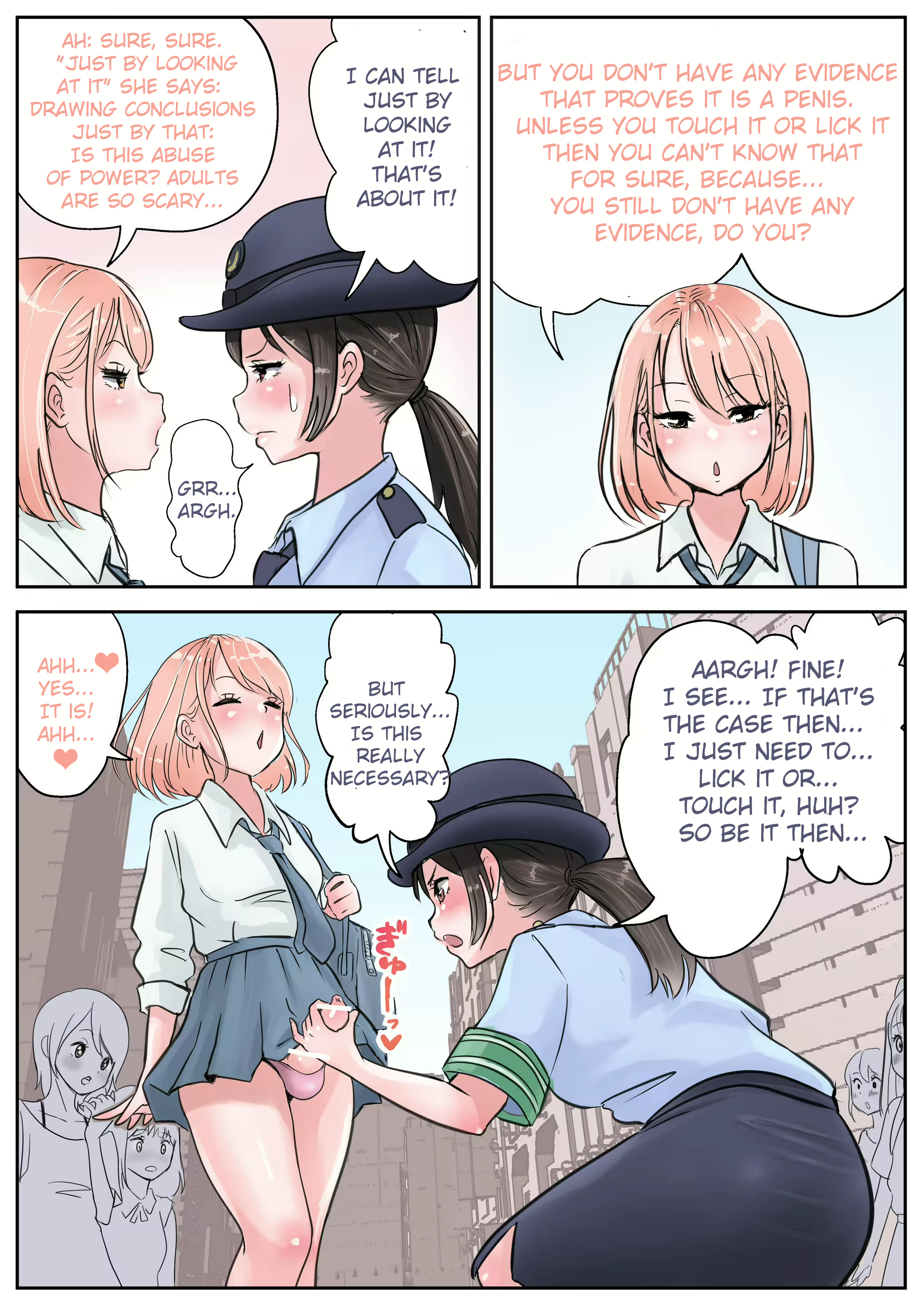 1futa, 2023, 5girls, age difference, ass, bag, balls, bar censor, big ass, blush, breasts, brown eyes, brown hair, casual, censor bar, censored, closed eyes, clothed, clothing, comic, comic page, dialogue, duo, duo focus, edit, english text, exposed penis, eyes closed, female, female pov, femsub, flaccid, flaccid penis, futa on female, futadom, futanari, group, hand on penis, handjob, heart, hi res, high resolution, highres, holding object, holding penis, human, imminent oral, intersex, light skin, light-skinned female, light-skinned futa, long hair, looking at another, looking at partner, looking at penis, looking at viewer, medium hair, mostly clothed, open mouth, orange eyes, orange hair, original, original character, panties, penis, penis under clothes, penis under skirt, police, police hat, police officer, police uniform, policewoman, ponytail, pov, public, public nudity, public sex, school uniform, schoolgirl, skirt, skirt lift, speech bubble, standing, sweat, text, text bubble, thick thighs, third-party edit, tie, tied hair, translated, tricked into blowjob, tricked into sex, tsubame (arur87839), voyeur, voyeurism, wide hips