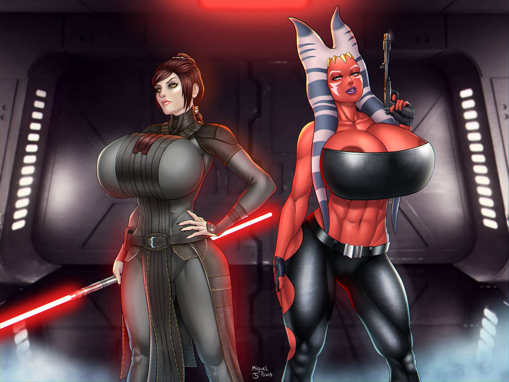 2girls alien alien_girl alien_humanoid athletic athletic_female bastila_shan big_breasts breasts busty curvaceous curvy dia_shala eyebrows eyelashes eyes female female_focus female_only fit fit_female hips hourglass_figure huge_breasts humanoid hyper_breasts jedi knights_of_the_old_republic large_breasts legs light-skinned_female light_skin lips lucasarts lucasfilm miguel_rivas miguelrivasart multiple_girls orange-skinned_female orange_body orange_skin star_wars star_wars:_the_old_republic thick thick_legs thick_thighs thighs togruta top_heavy upper_body voluptuous waist wide_hips