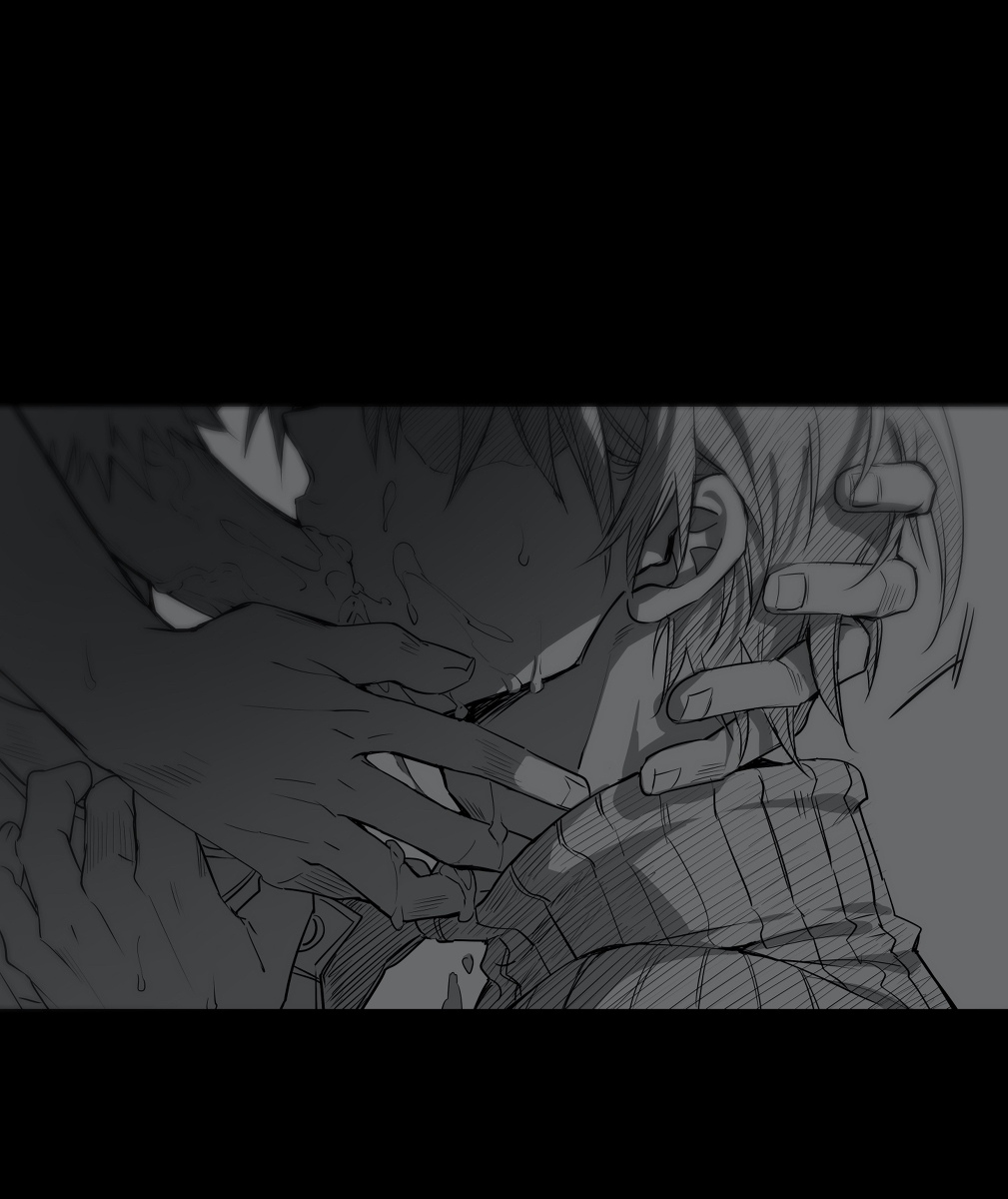 2boys, blowjob, cum, cum in mouth, cum on face, fellatio, gay, greyscale, hand in hair, hand on head, holding head, katsuki bakugou, male, male/male, monochrome, my hero academia, oral, penis, penis in mouth, shouto todoroki, sucking penis, yaoi
