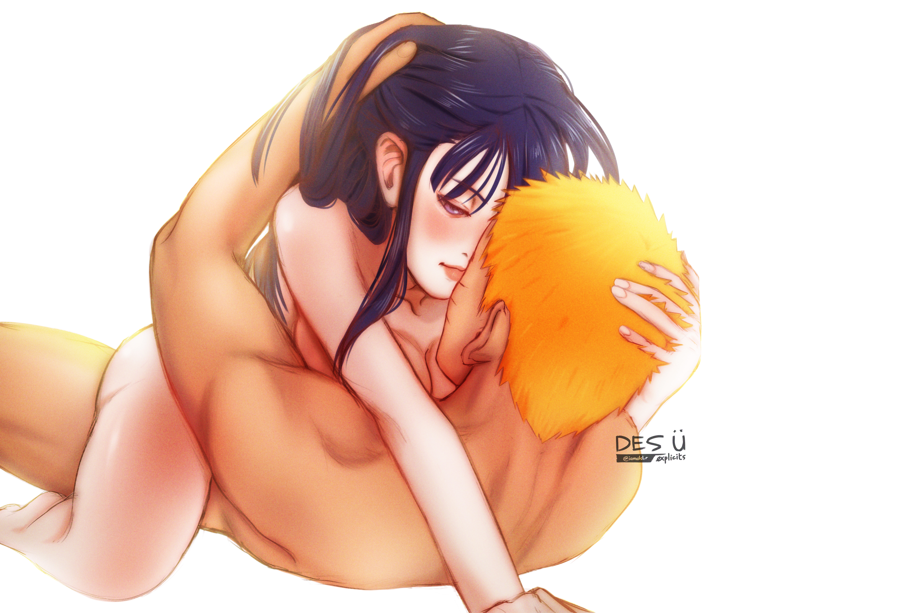 1boy, 1girls, absurd res, barefoot, bedroom eyes, blonde hair, blue hair, blush, breast press, breast squeeze, breast squish, breasts, couple, cowgirl position, des ü, facial markings, feet, female, hand on head, hi res, high resolution, highres, hyuuga hinata, light skin, light-skinned female, light-skinned male, lips, lipstick, long hair, looking at another, looking at partner, makeup, male, male penetrating, male penetrating female, male/female, missionary, missionary position, naked, narrowed eyes, naruto, naruto (series), naruto shippuden, naruto: the last, nude, nude female, nude male, on back, pale skin, pale-skinned female, penetration, penis, pink lips, pink lipstick, purple eyes, romantic, romantic couple, sex, short hair, shounen jump, sitting, sitting on lap, sitting on penis, sitting on person, soles, straddling, straight, thick thighs, thighs, uzumaki naruto, whisker markings, whiskers, yellow hair